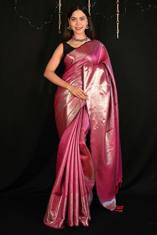 Ready To Wear Premium Purple Kanchipuram Zari Silk woven With Ornate Pallu  Wrap In One Minute Saree - Isadora Life