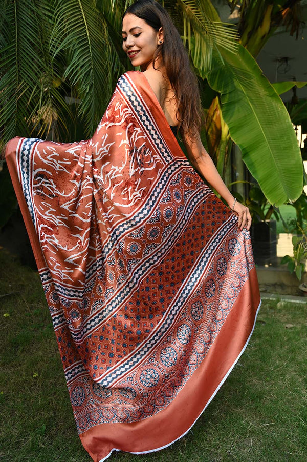 Ready To Wear Floss Japan Satin  Over all printed   Wrap in 1 minute saree - Isadora Life
