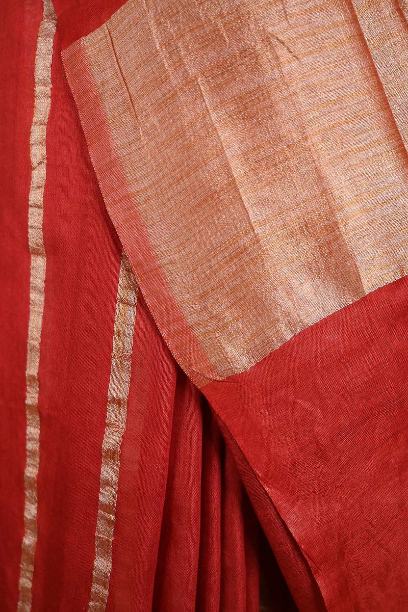 Ready To Wear Red  Premium Bhagalpuri Cotton Silk with woven zari & Ornate Pallu  Wrap in 1 minute saree - Isadora Life