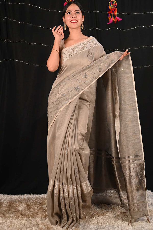 Ready To Wear Premium Tissue silk with Stone embedded With Ornate Pallu  Wrap in 1 minute saree