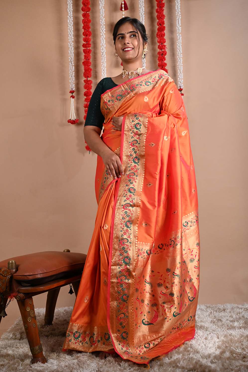 Ready to wear Paithani semi silk with ornate pallu prestitched saree - Isadora Life