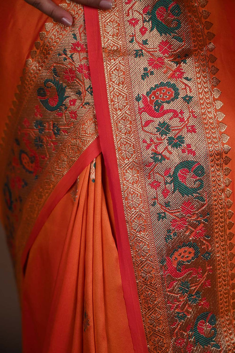 Ready to wear Paithani semi silk with ornate pallu prestitched saree