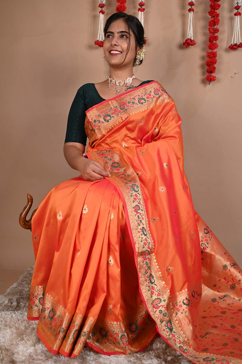 Elegant Rose Red Semi Silk Paithani Saree