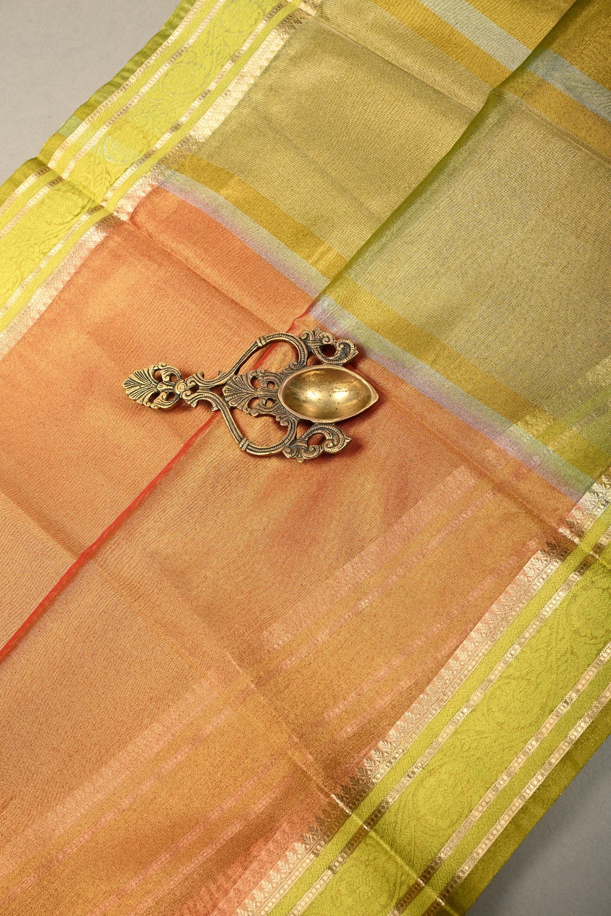 Pink Gold Tissue Semi Silk Saree with  Contrast Zari Border | SHOBITAM