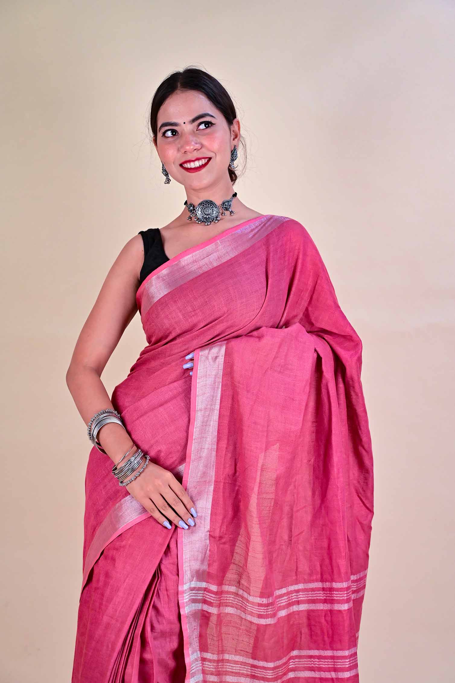 Purple linen plain classy wrap in 1 minute saree - Isadora Life