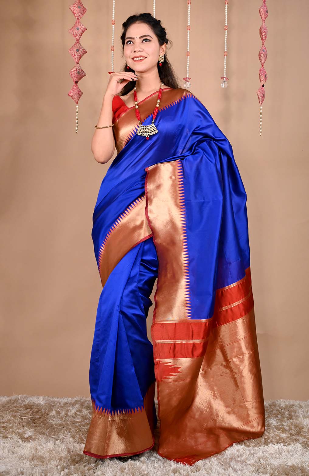 Ready To Wear Kanjivaram Lichi Silk mix with Raw Silk With Temple Border With Ornate Pallu Warp In One Minute Saree