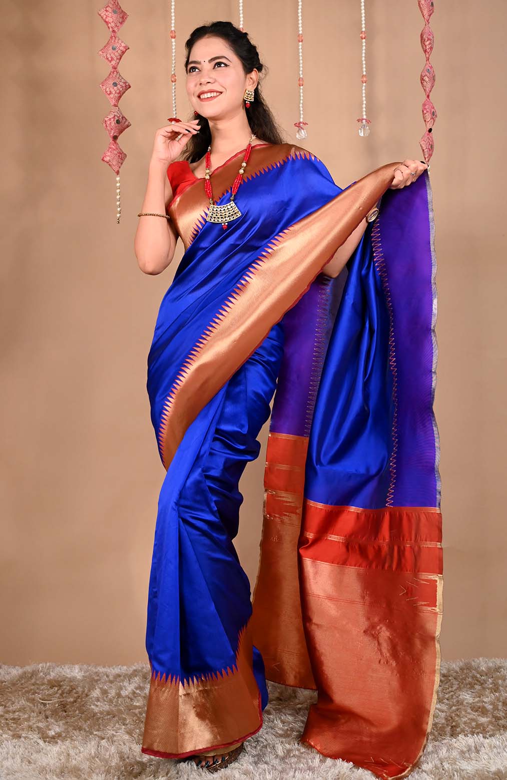 Buy PITHAVADIWALA Self Design Temple Border Woven Solid Kanjivaram  Dharmavaram Jacquard Pure Silk Saree MAROON1 Online at Best Prices in India  - JioMart.