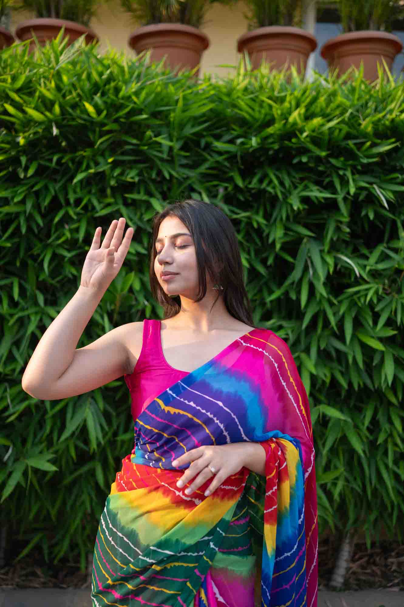 Multicolor Lehriya printed & Soft Chiffon With Tassels on Pallu Wrap in 1 minute saree