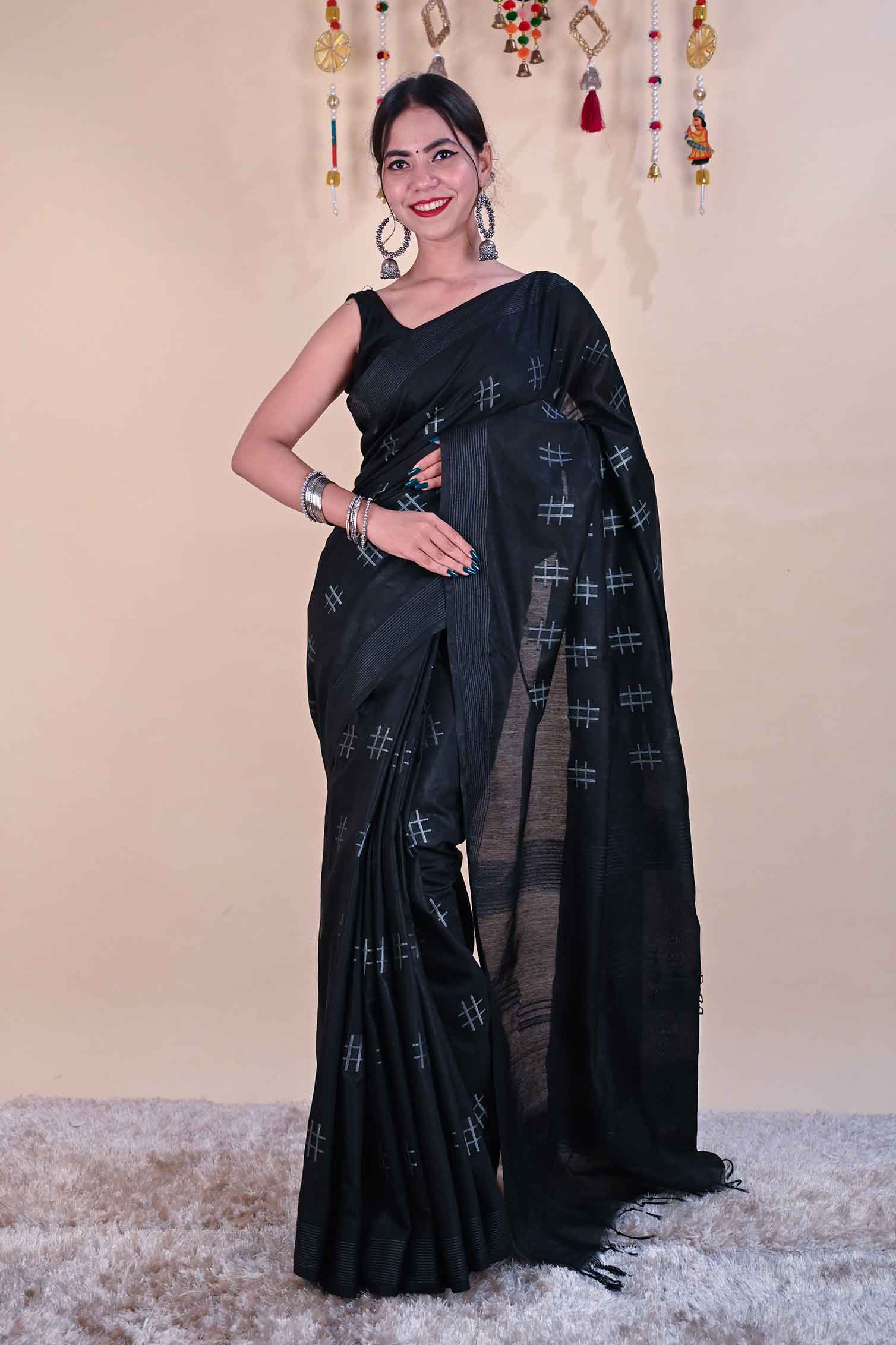 Ready to wear bhagalpuri cotton silk one minute ready made saree and readymade blouse - Isadora Life
