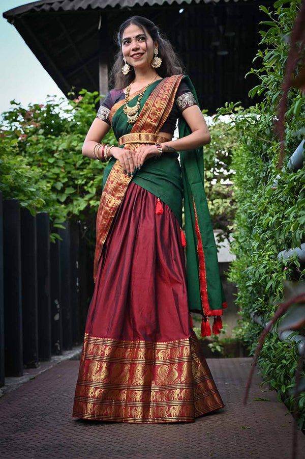 HALF SAREE TWIST - Gorgeous South Indian Style Dupatta and Half Saree with stitched blouse - Isadora Life