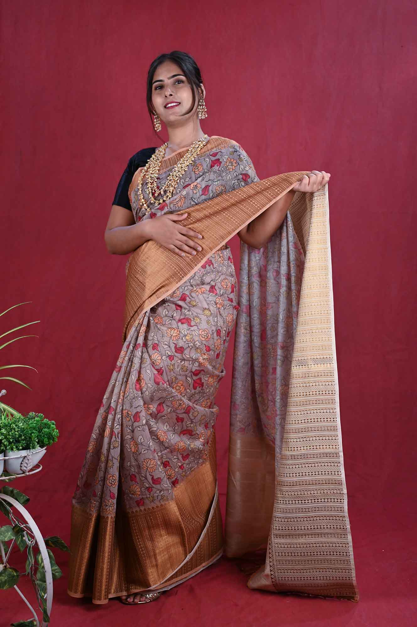 Ready to wear madhubani printed with zari woven border and pallu with Tassels Wrap in 1 minute saree - Isadora Life