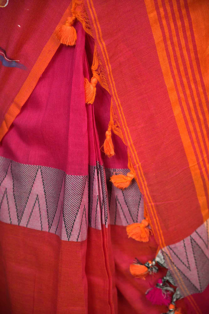 Hand painted organic khadi Linen Wrap in 1 minute saree - Isadora Life