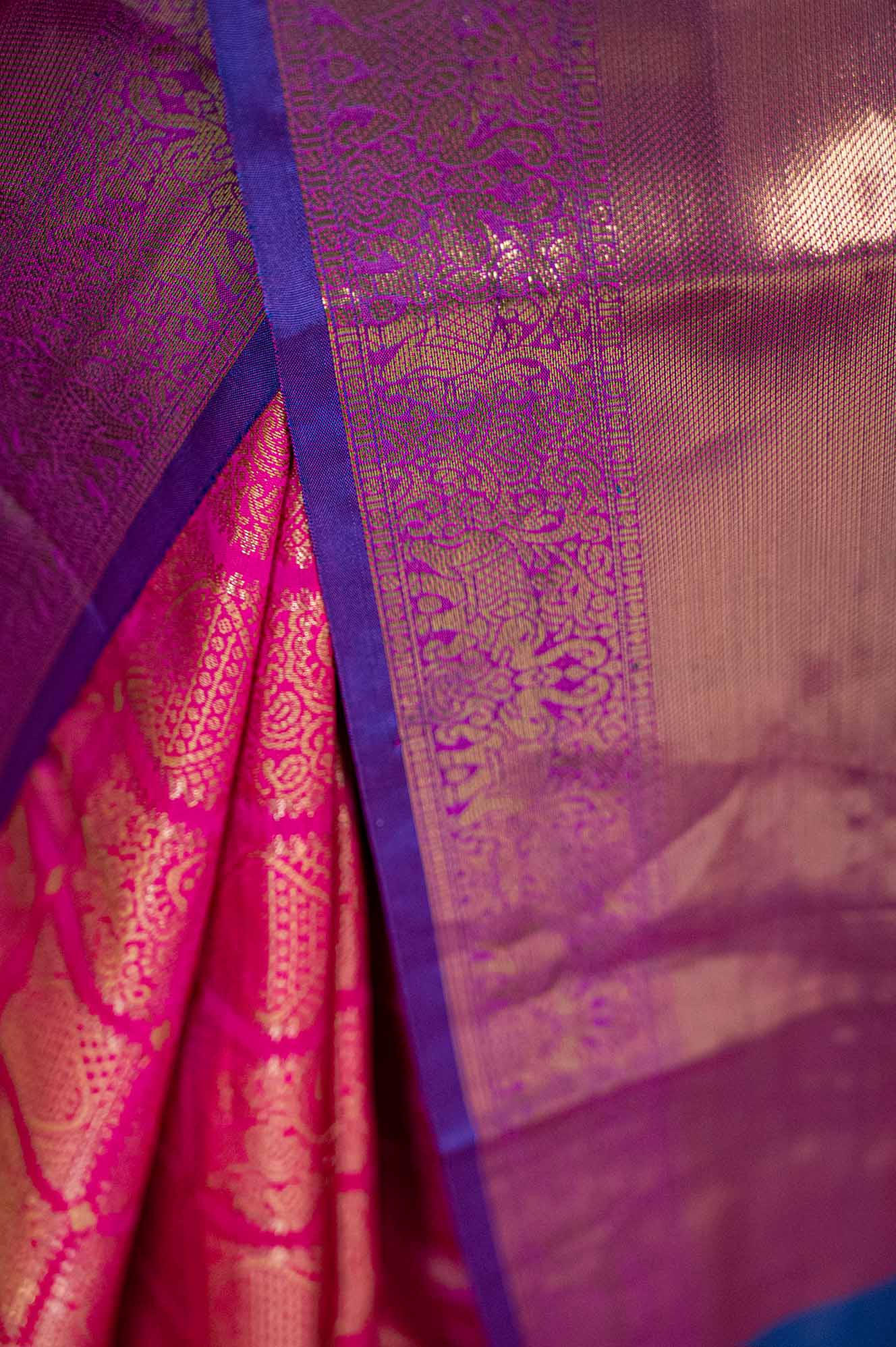 Pink & Golden Semi Silk Woven Design Kanjeevaram Wrap in 1 minute with ornate pallu - Isadora Life