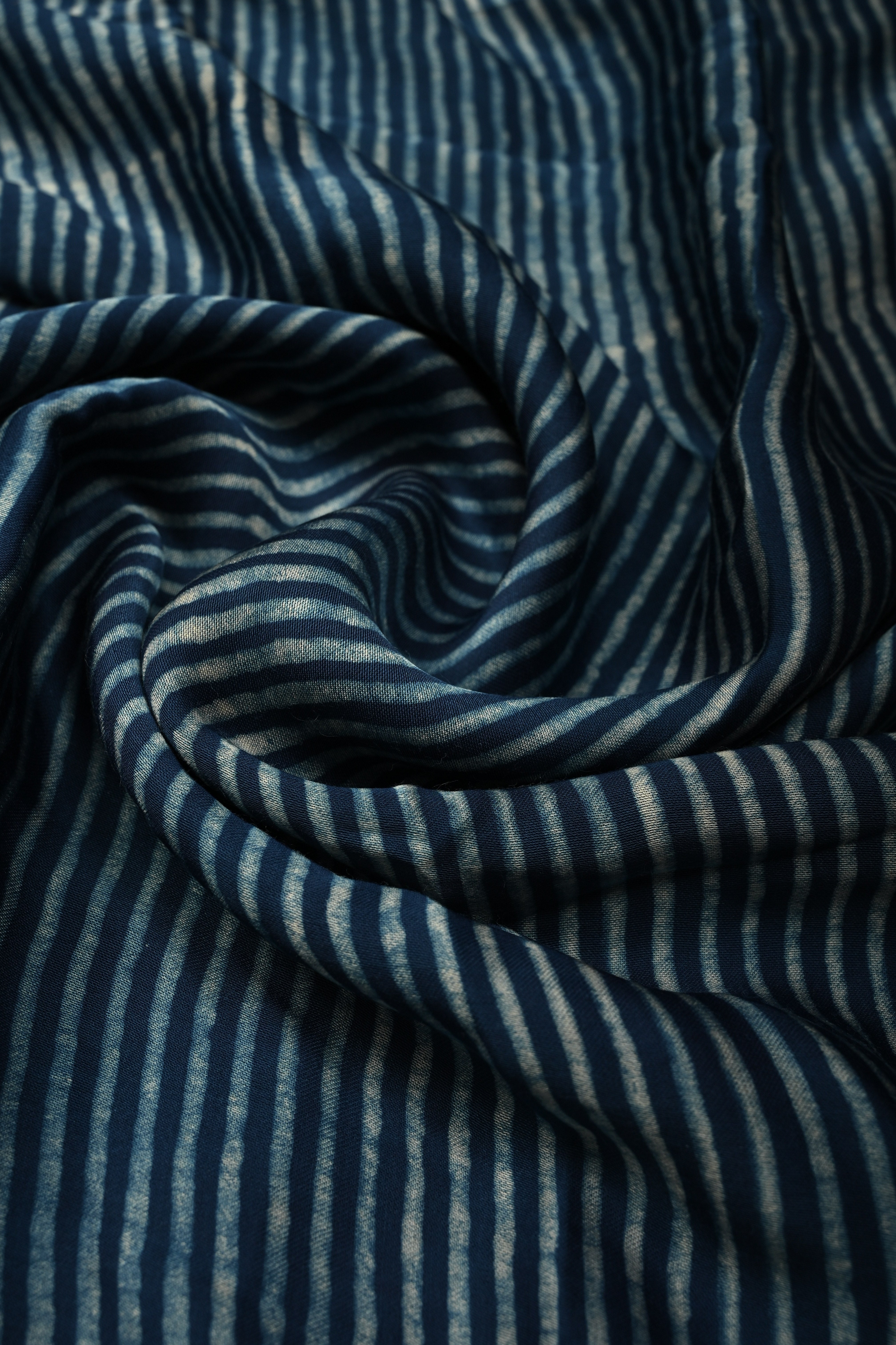 Indigo Modal Silk Saree with Stripes Hand Block Print and Polka Dots Border | Shobitam