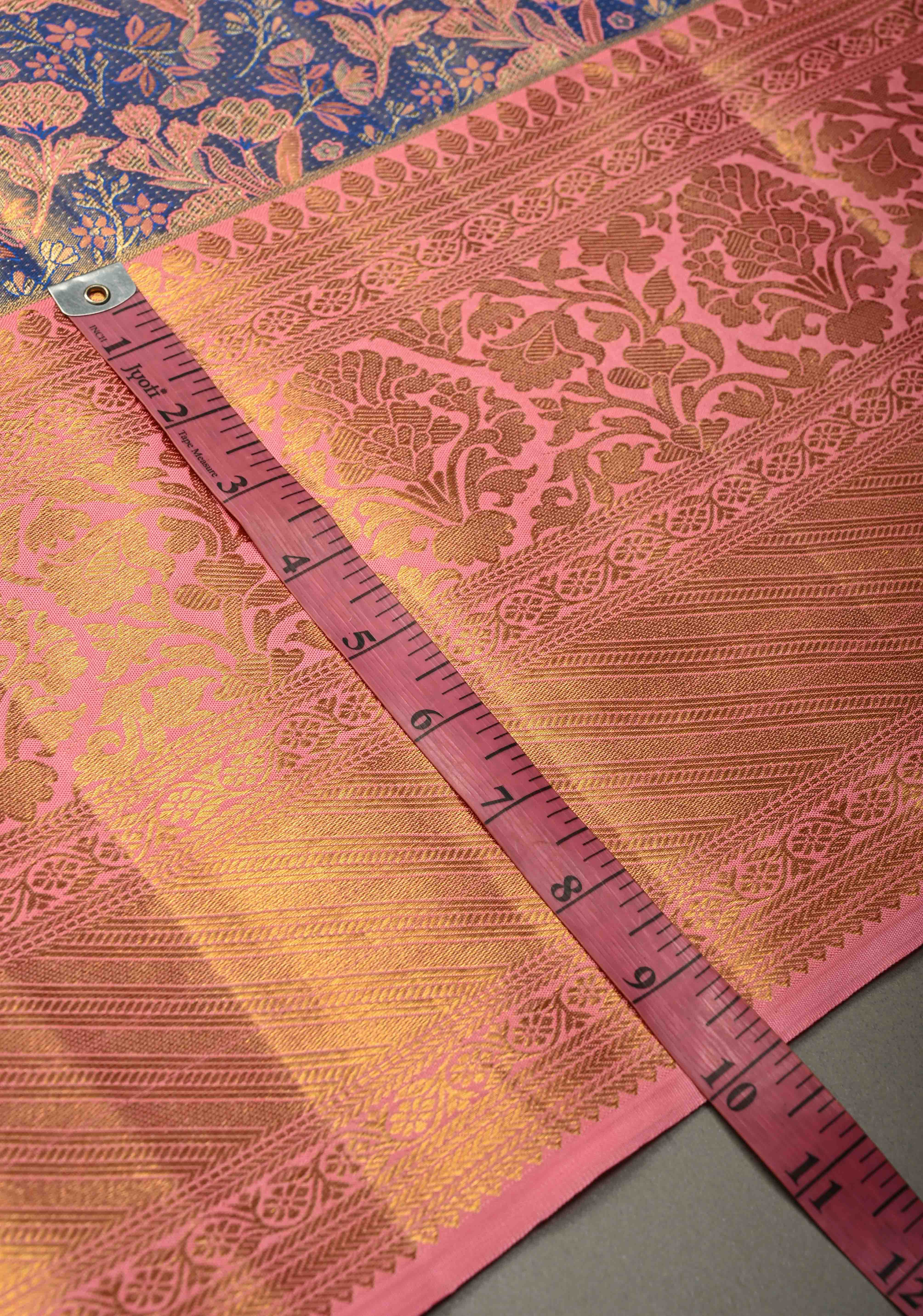 Light Blue Kanjivaram Tissue Semi Silk Saree with Meenakari Floral Brocade Jaal and Contrast Zari Border | Shobitam