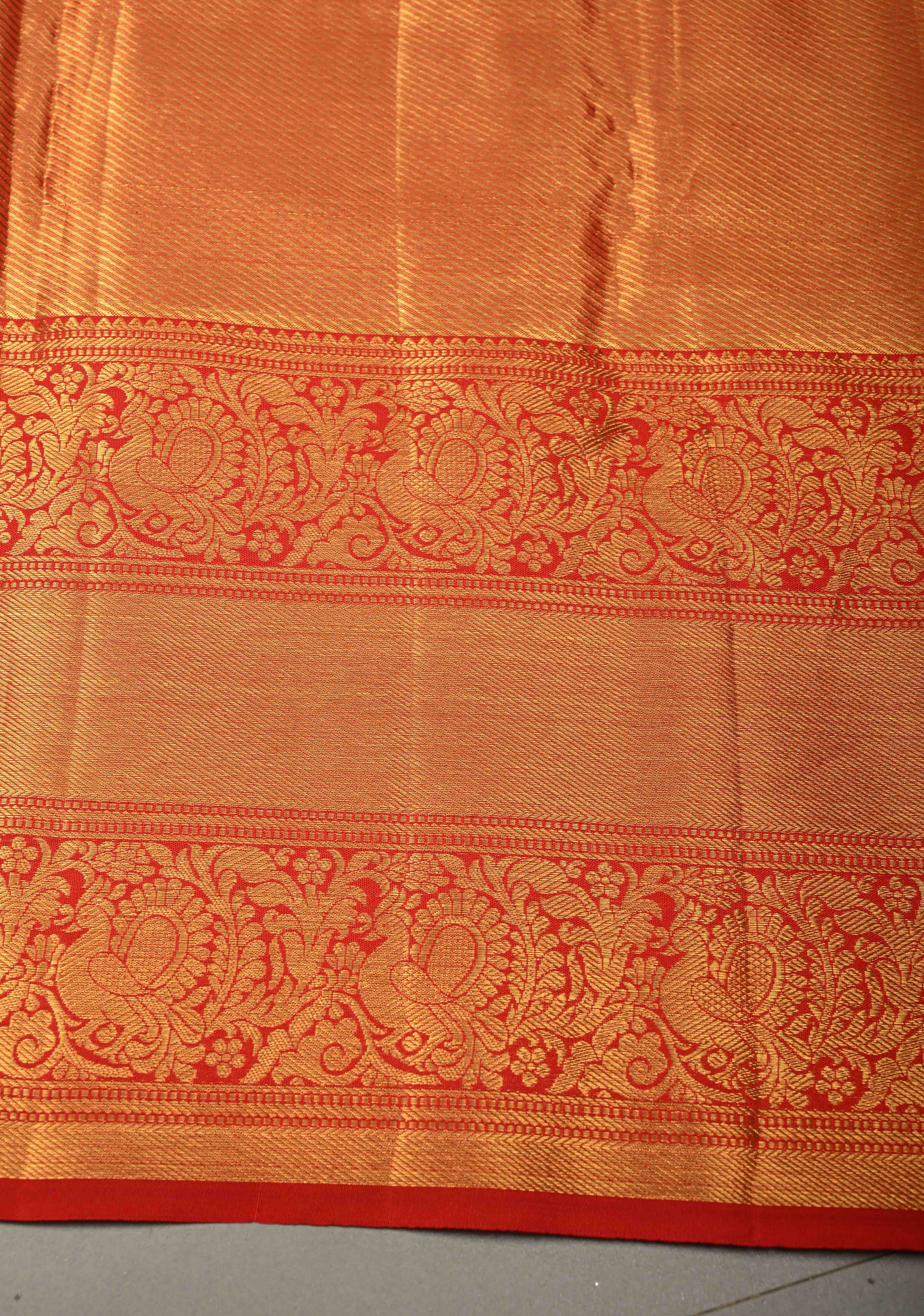 Exquisite Gold Kanjivaram Tissue Semi Silk Saree with Meenakari Floral Brocade Jaal and Contrast Zari Border | Shobitam