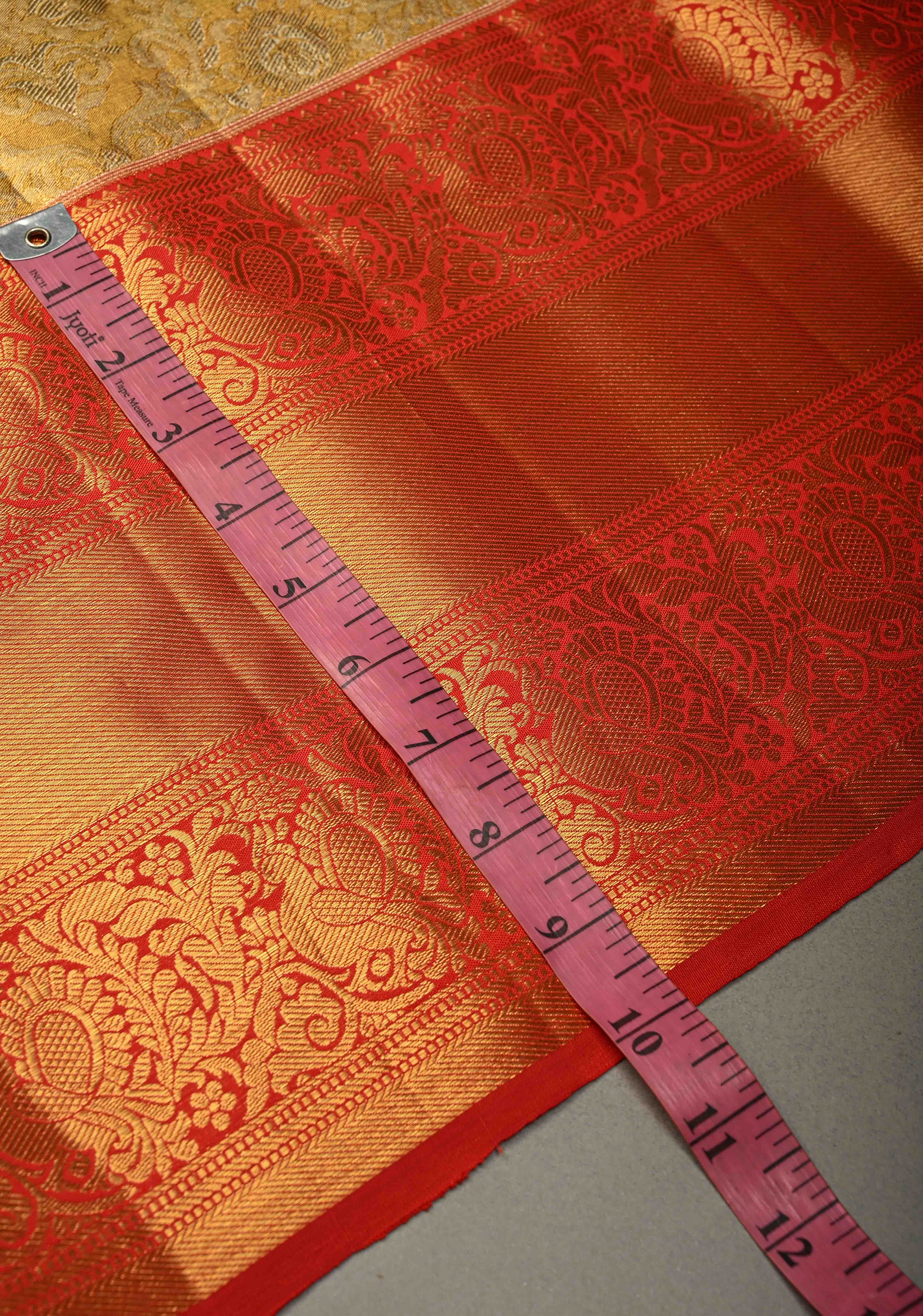 Exquisite Gold Kanjivaram Tissue Semi Silk Saree with Meenakari Floral Brocade Jaal and Contrast Zari Border | Shobitam