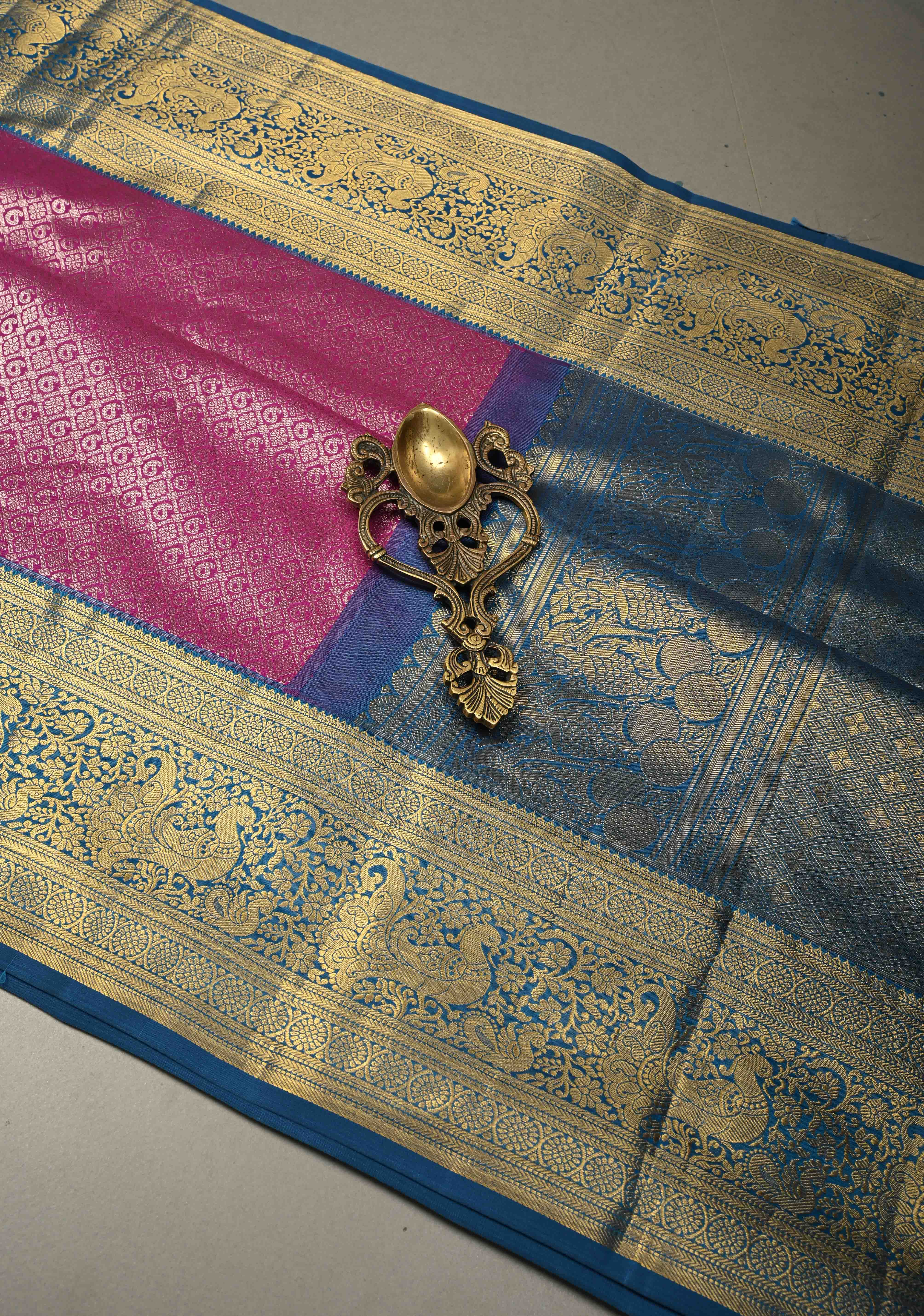 Vadamalli Kanjivaram Semi Silk Saree with Zari Brocade and Contrast Zari Border | Shobitam