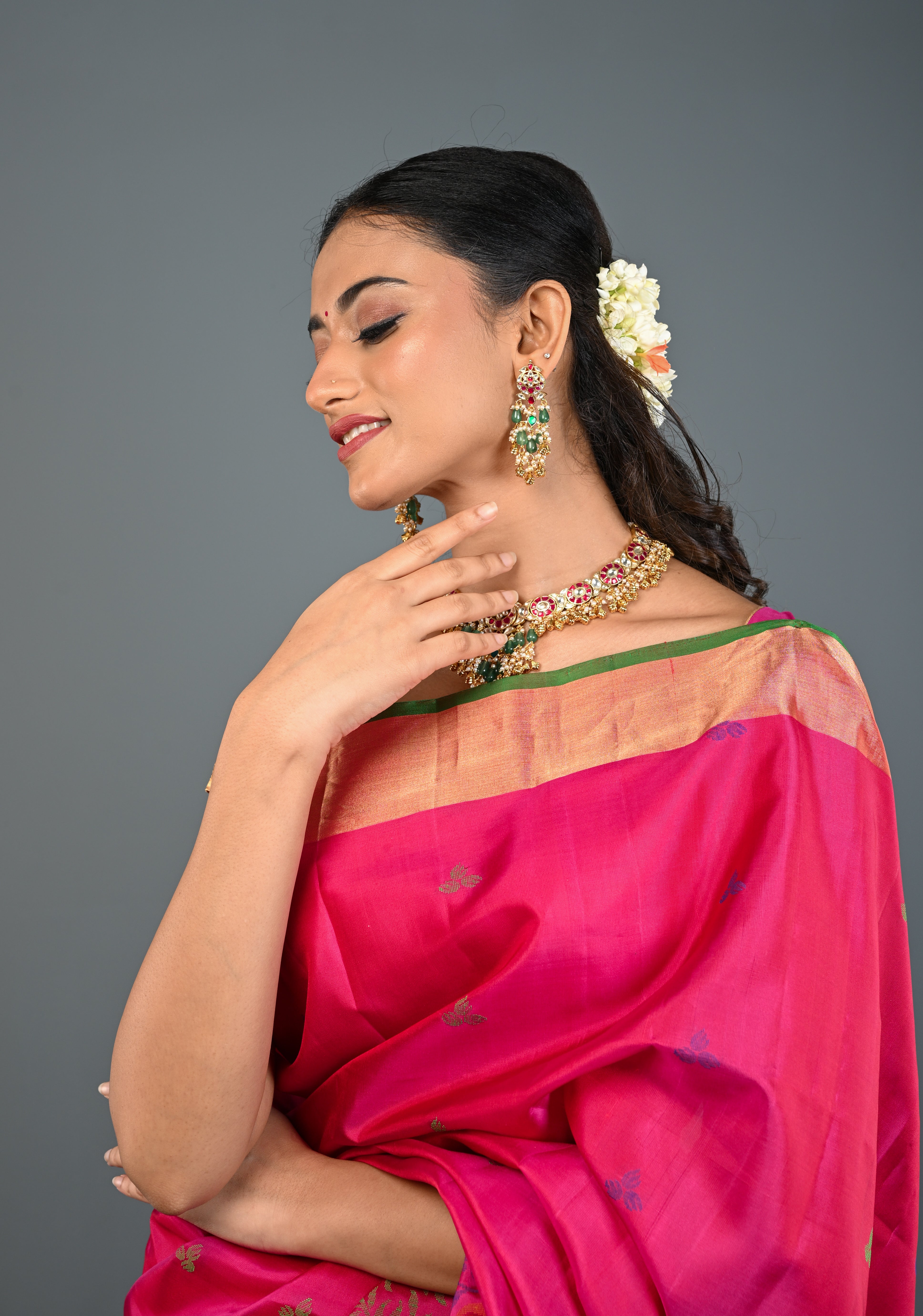 Ahmedabadi Jadau Kundan Necklace Set with Dangling beads | SHOBITAM