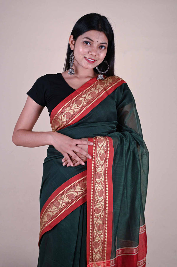 Ready to wear Green With Beautiful Pattern Woven Border one minute ready made saree and readymade blouse - Isadora Life