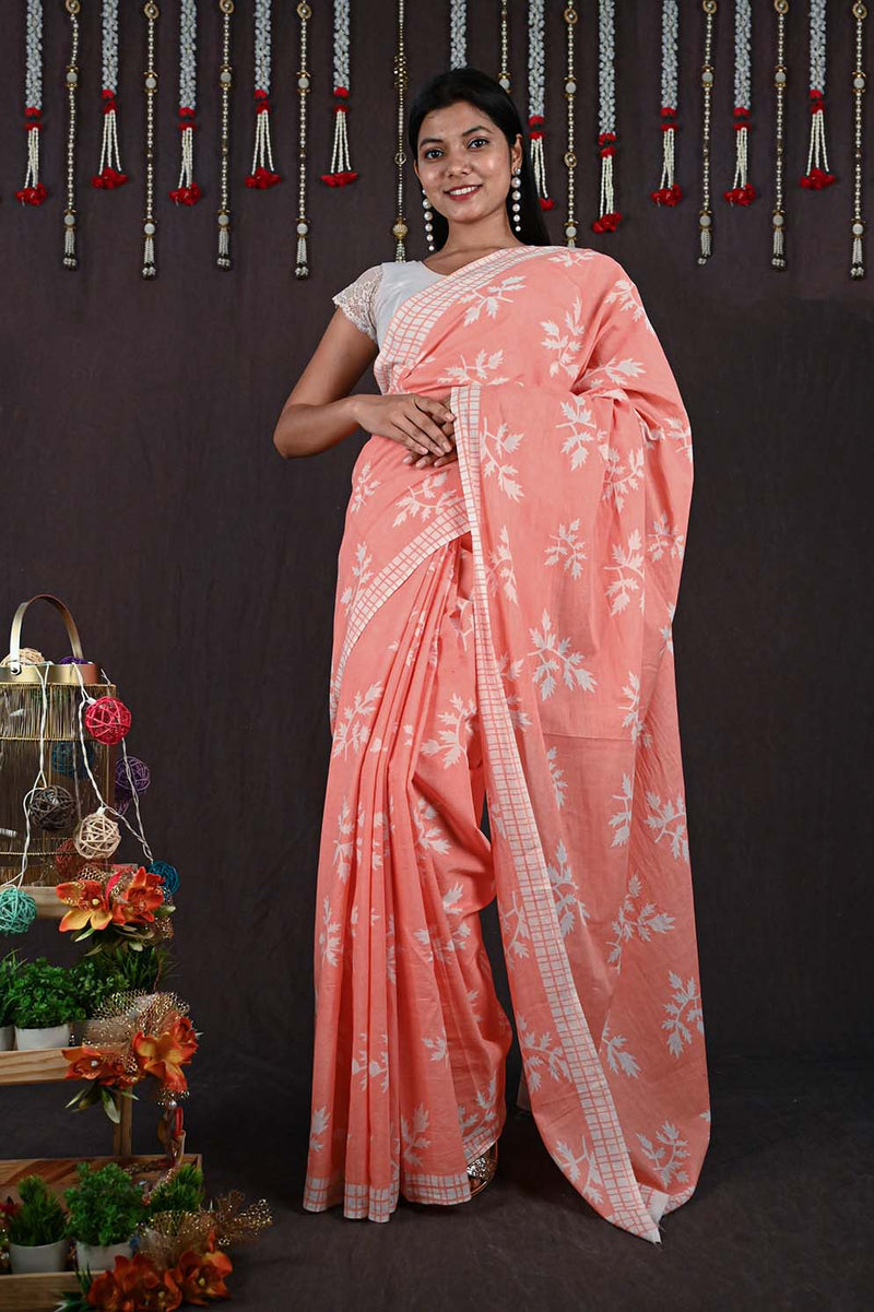Ready To Wear Dreamy Peach Printed  one minute ready made saree and readymade blouse - Isadora Life