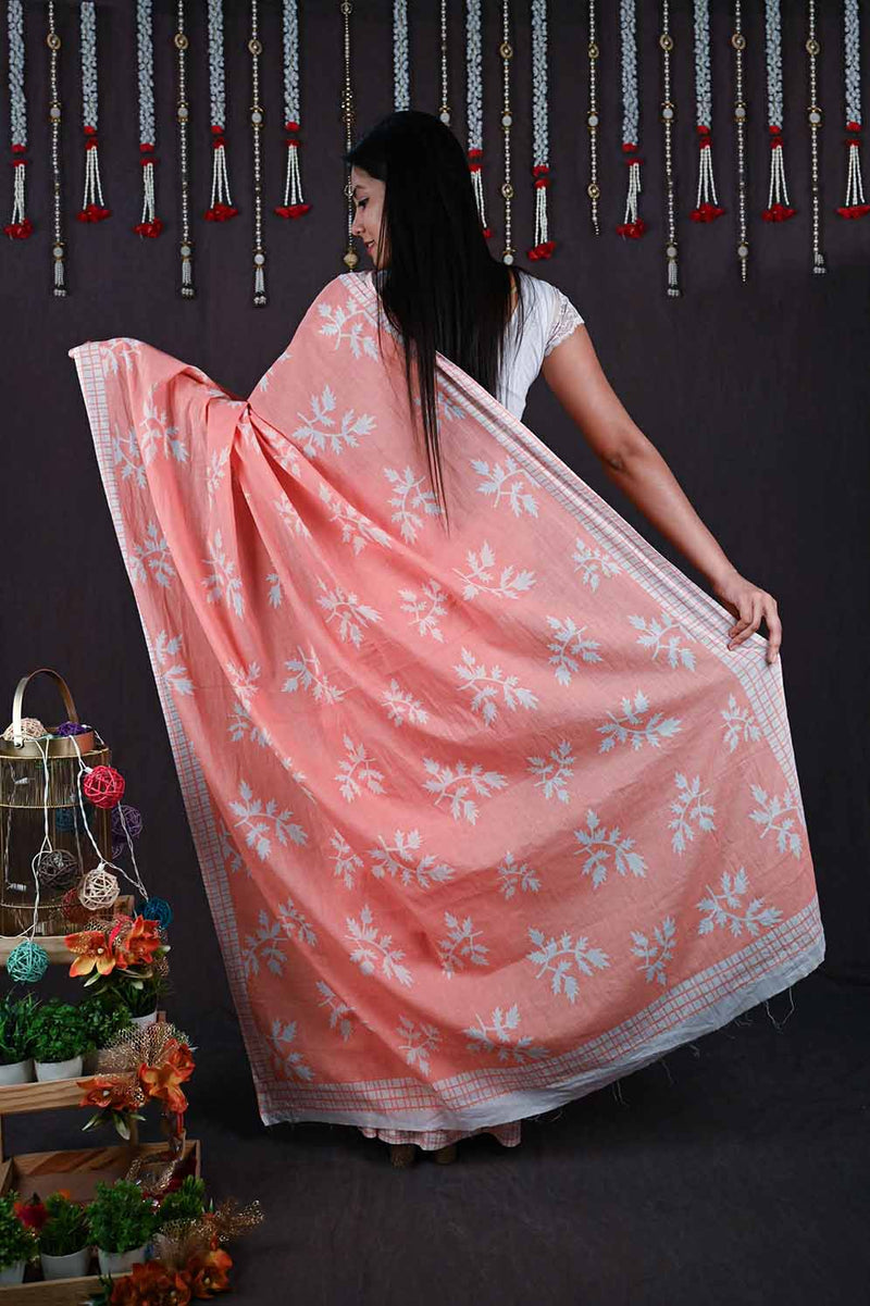 Ready To Wear Dreamy Peach Printed  one minute ready made saree and readymade blouse - Isadora Life