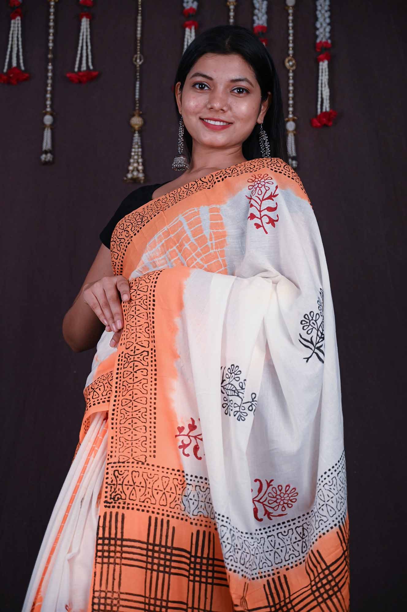 Ready To Wear Pleasing White Printed one minute ready made saree and readymade blouse - Isadora Life