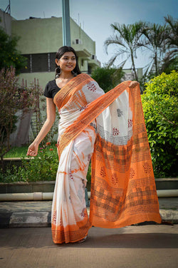 Ready To Wear Pleasing White Printed one minute ready made saree and readymade blouse - Isadora Life
