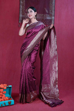Ready To Wear Bollywood Maroon Banarasi  Wrap in 1 minute saree With Readymade Blouse - Isadora Life