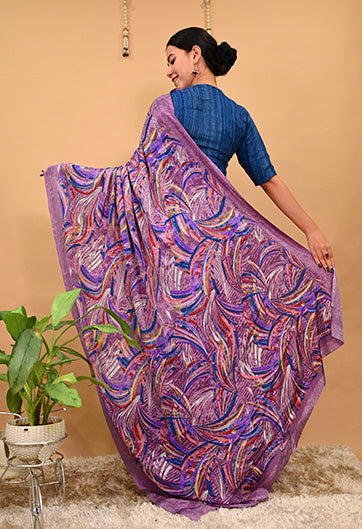 Lavender Crepe With Multicolor Printed All Over Ready To Wear Saree
