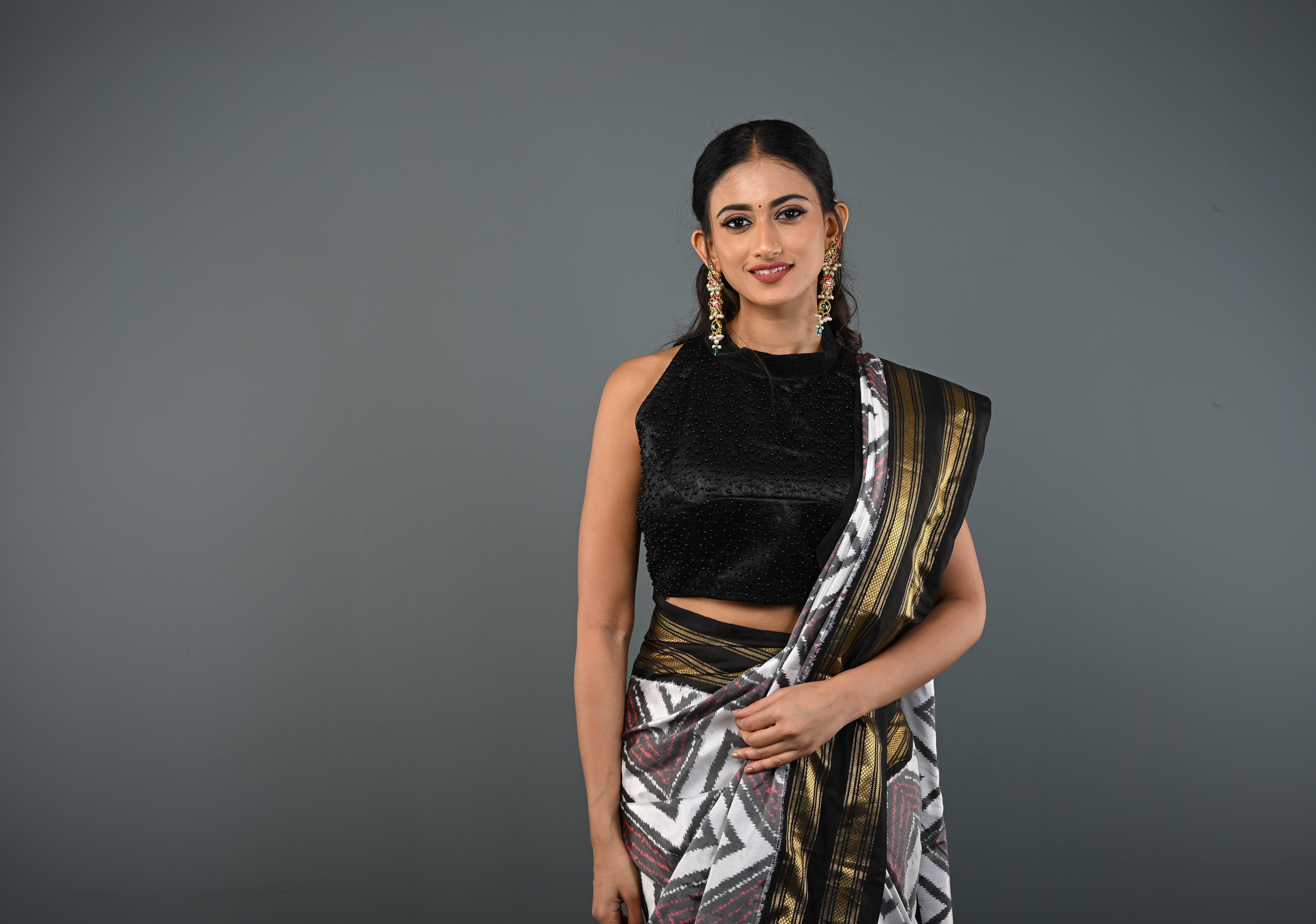 Black Beads on Net Unique Blouse with Halter Neck , Customizable, Made to Order | Shobitam