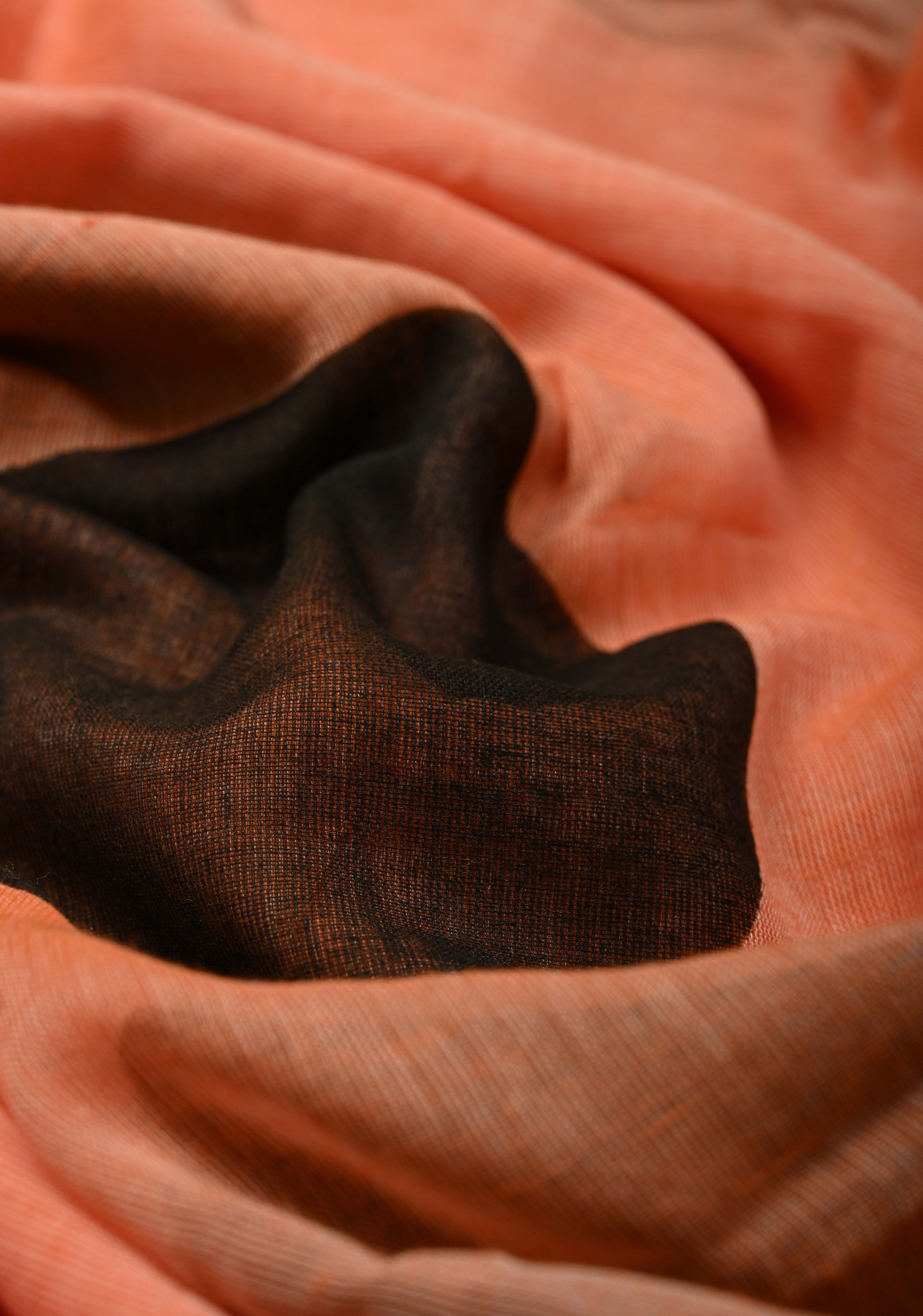 Coral Orange Mulmul Cotton Saree with Hand Painted Circle Buttas and Multihue Tassels, No Blouse Piece |Shobitam