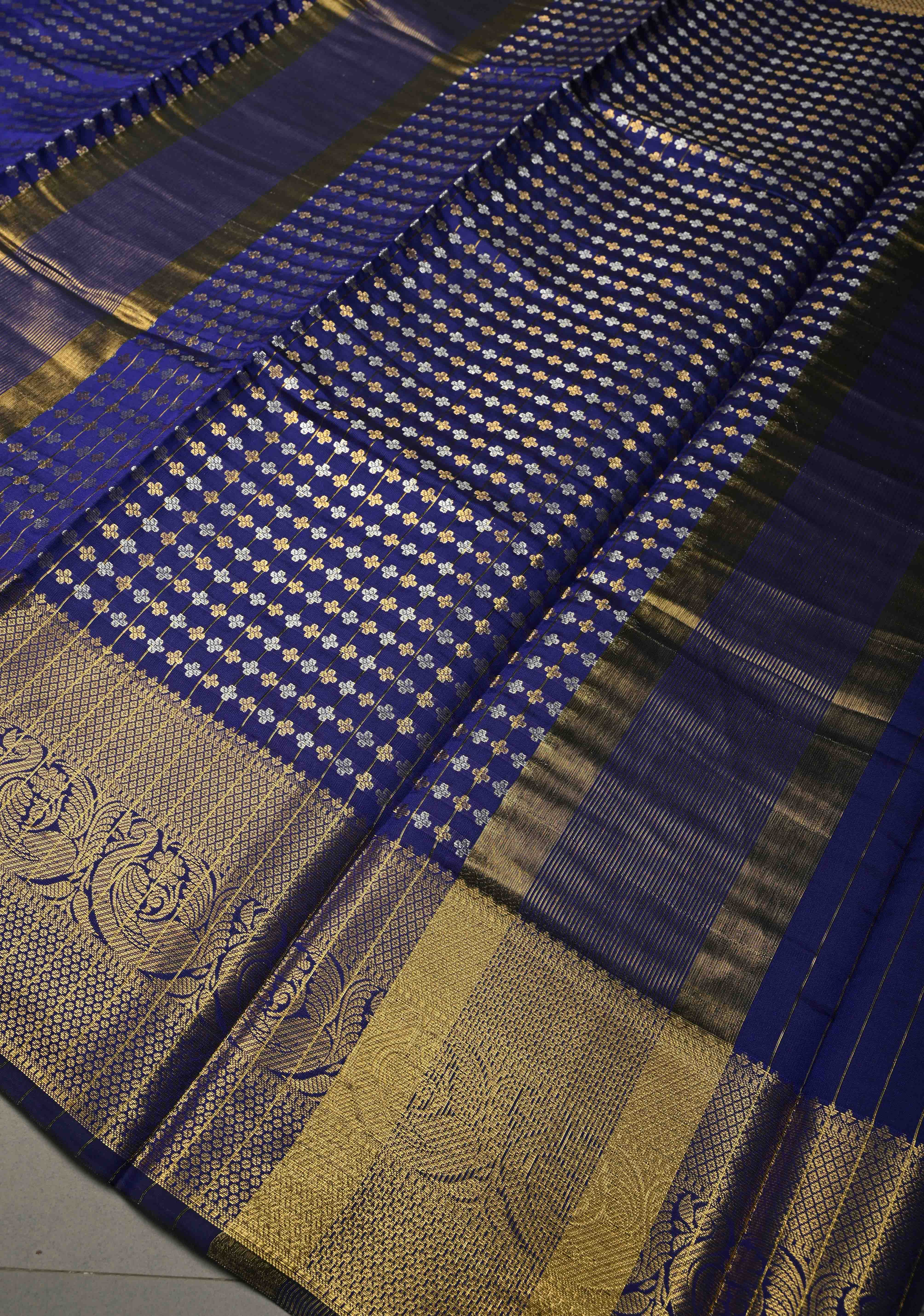 Deep Purple  Semi Silk Saree with Sona Rupa Zari Buttis Brocade and Zari Border