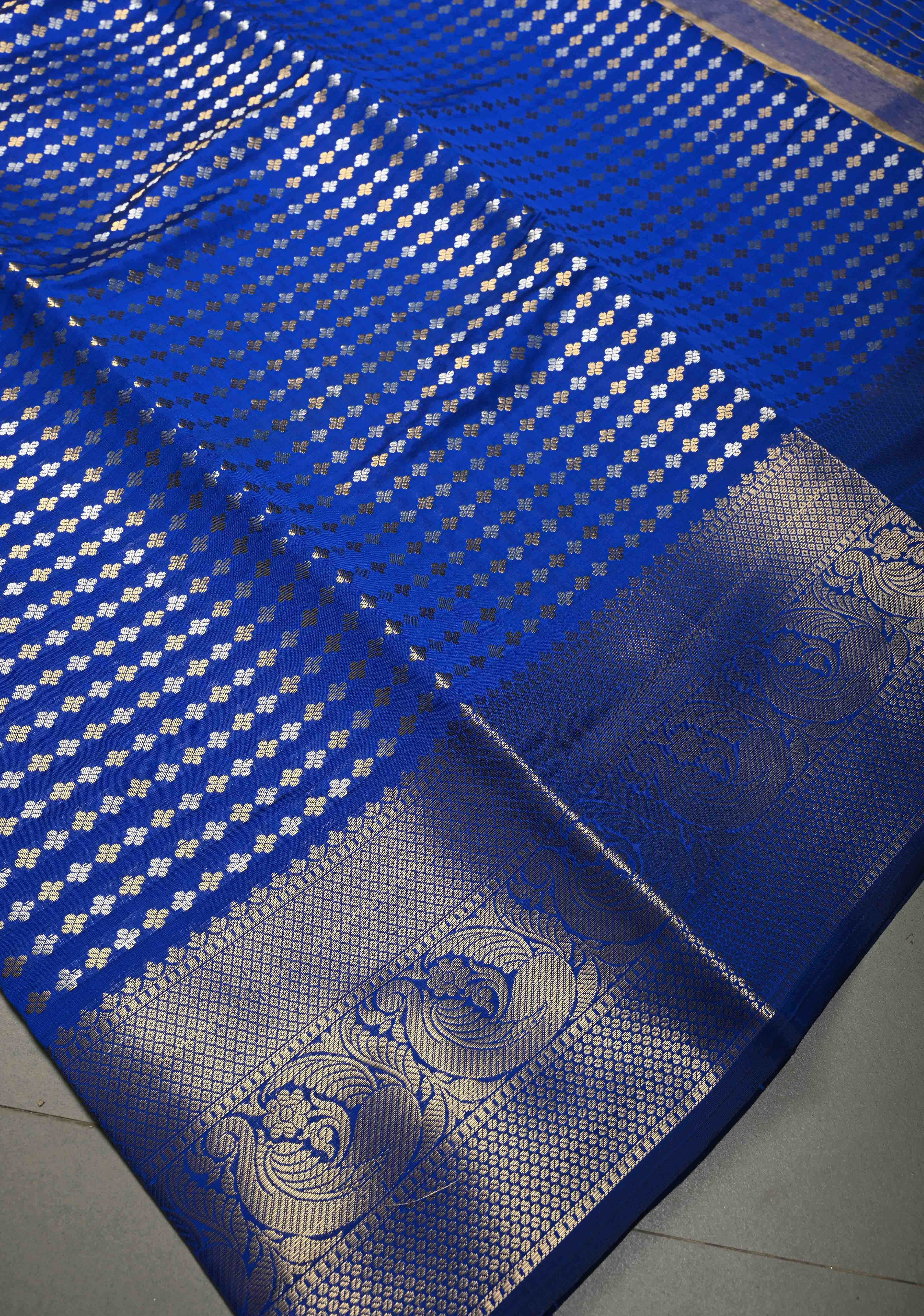 Ink blue  Semi Silk Saree with Sona Rupa Zari Buttis Brocade and Zari Border