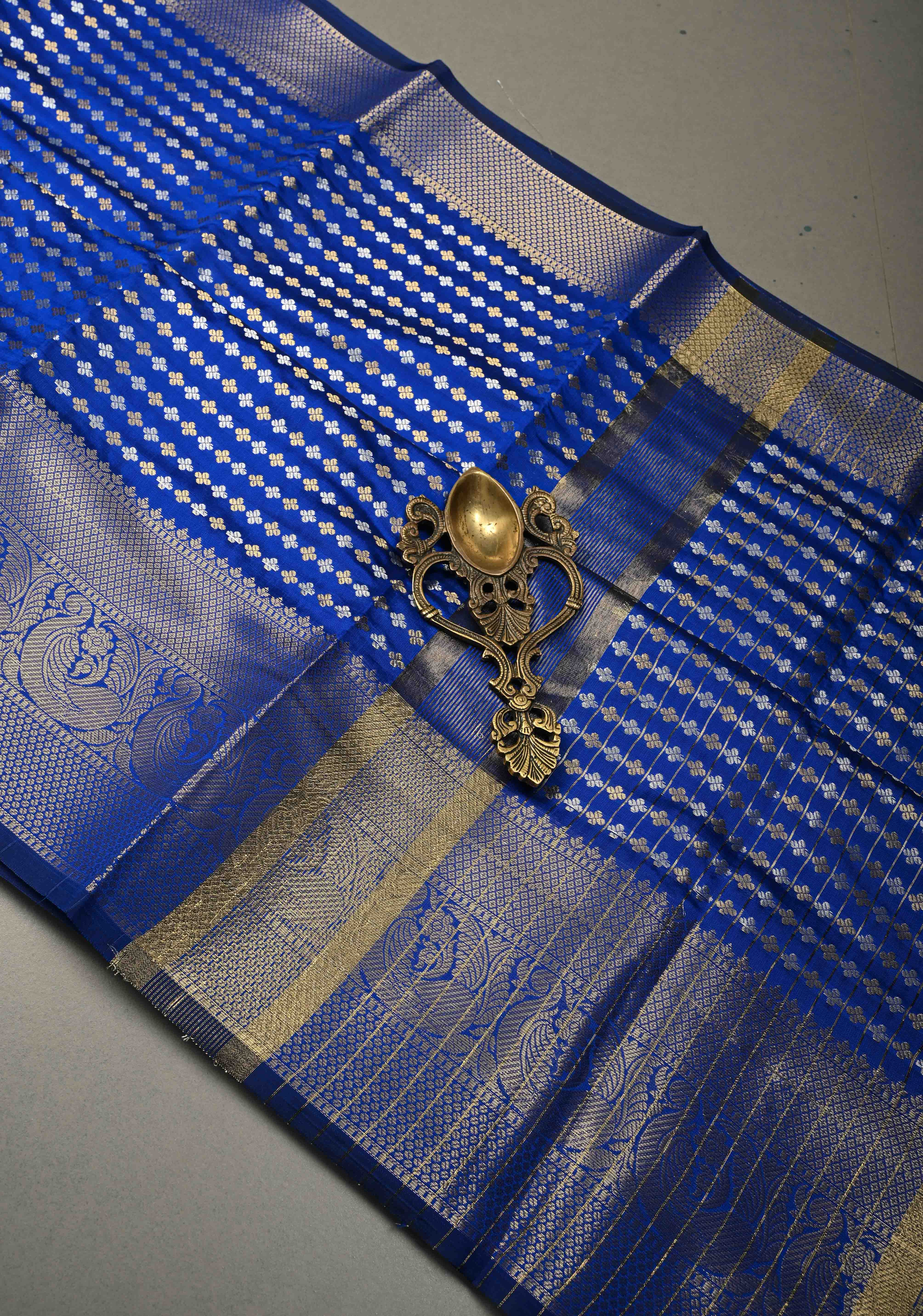 Ink blue  Semi Silk Saree with Sona Rupa Zari Buttis Brocade and Zari Border