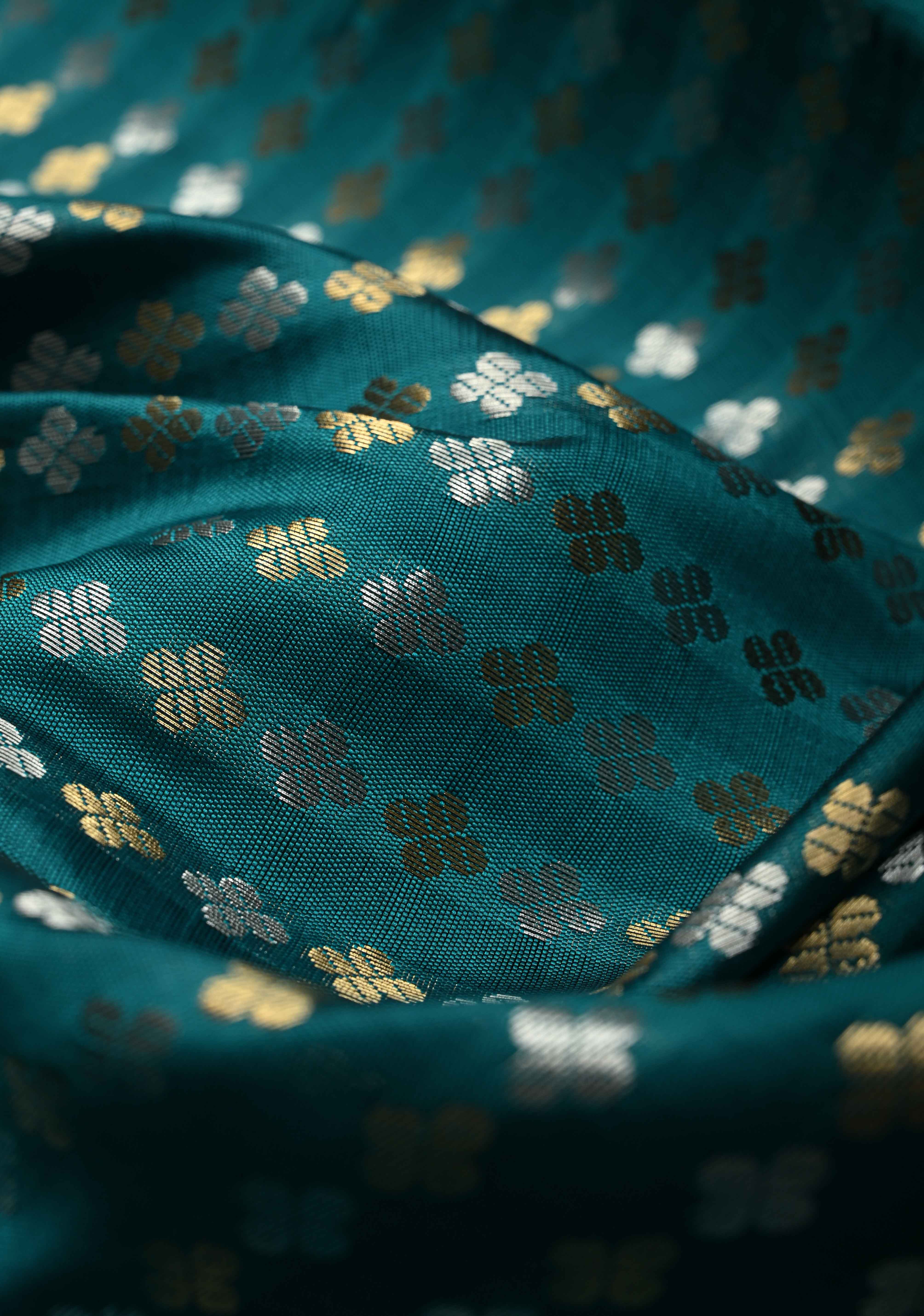 Rama Green Semi Silk Saree with Sona Rupa Zari Buttis Brocade and Zari Border