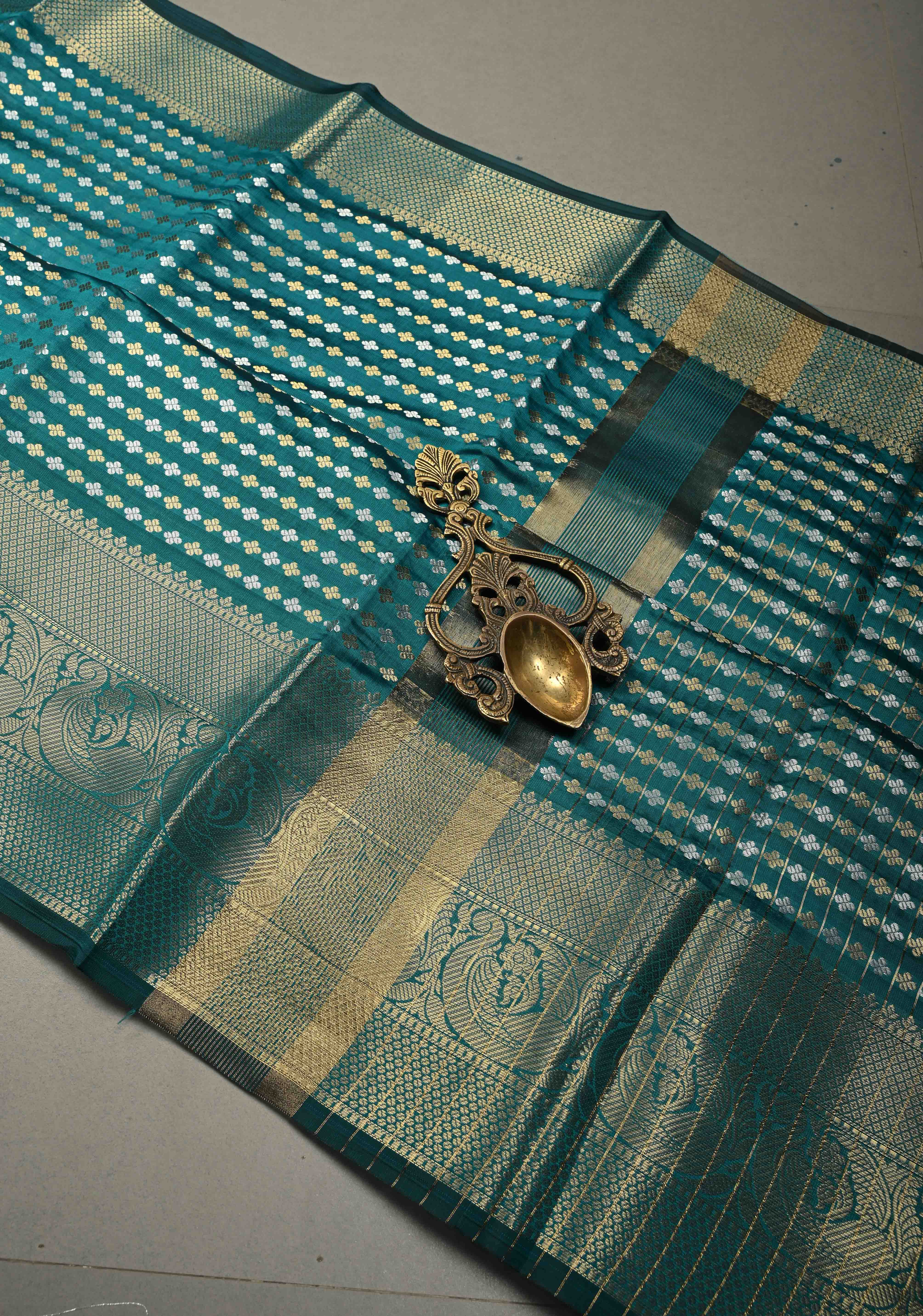 Rama Green Semi Silk Saree with Sona Rupa Zari Buttis Brocade and Zari Border