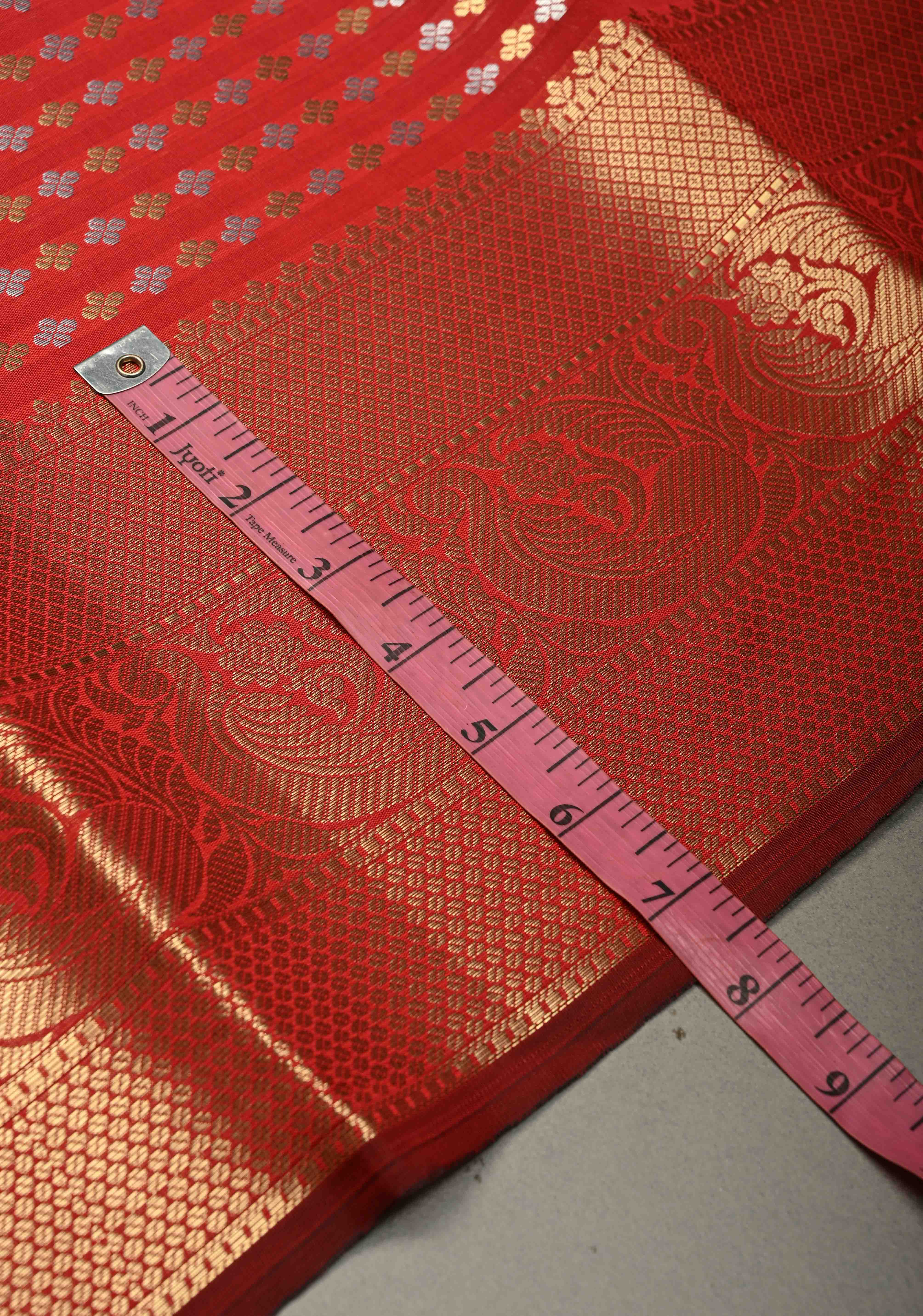 Blood Red Semi Silk Saree with Sona Rupa Zari Buttis Brocade and Zari Border | Shobitam