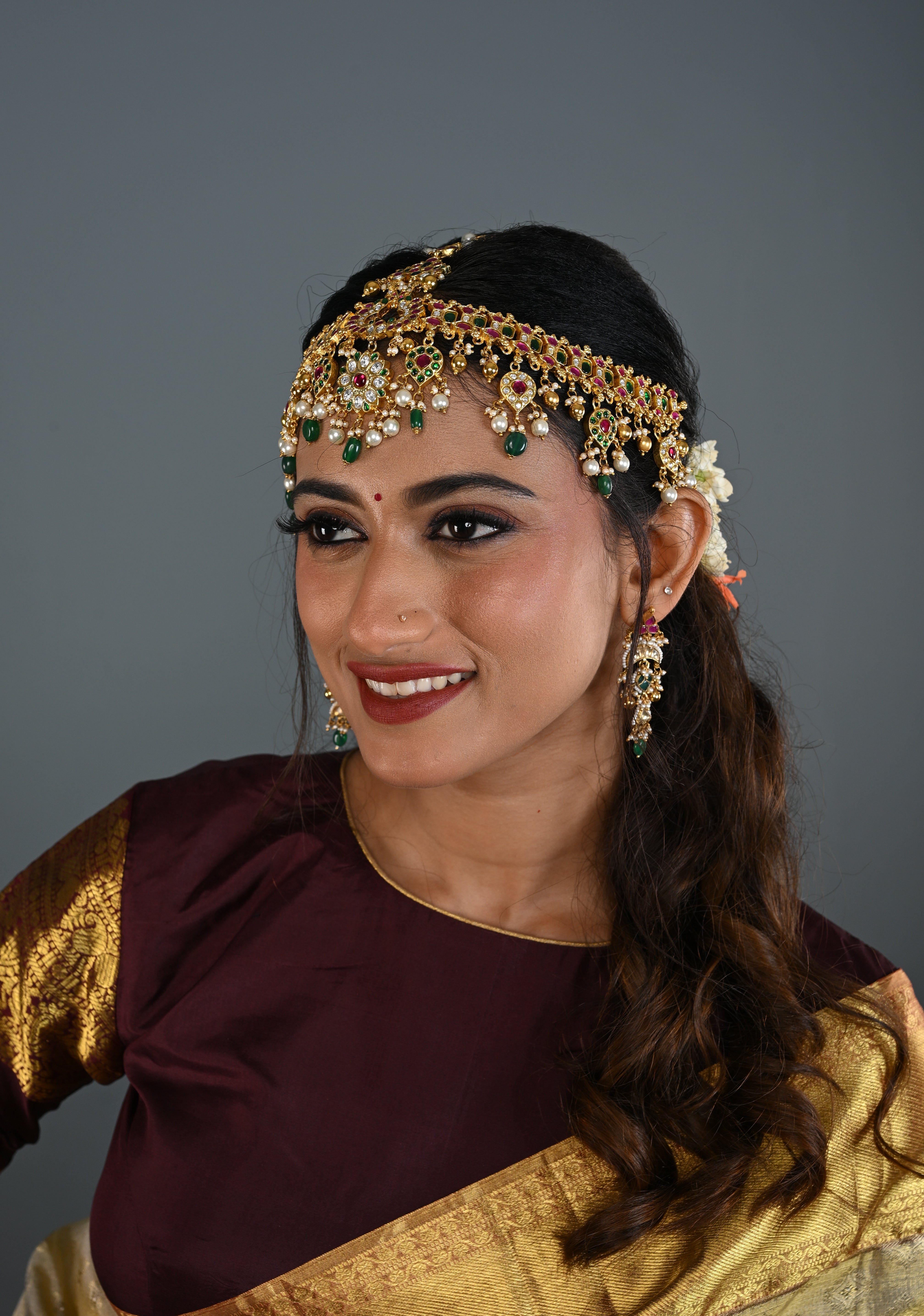 Jadau Maang Tika Ahmedabadi Kundan Hair Ornament | SHOBITAM