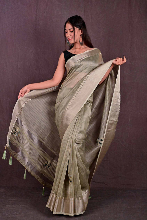 Ready To Wear Beautiful Temple Border Bead Embroidered  Wrap in 1 minute saree - Isadora Life
