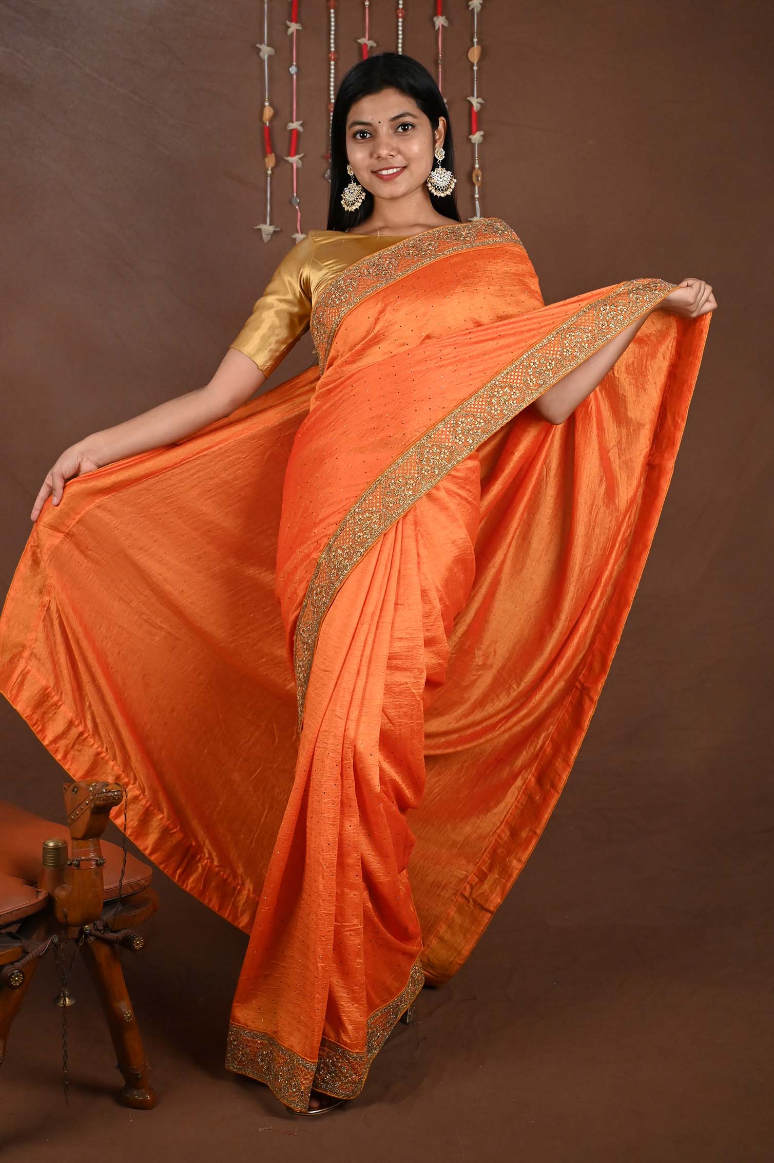 Ready to wear crepe jute silk Heavy Zari Embroidered with Stone Work Border wrap in 1 minute saree - Isadora Life