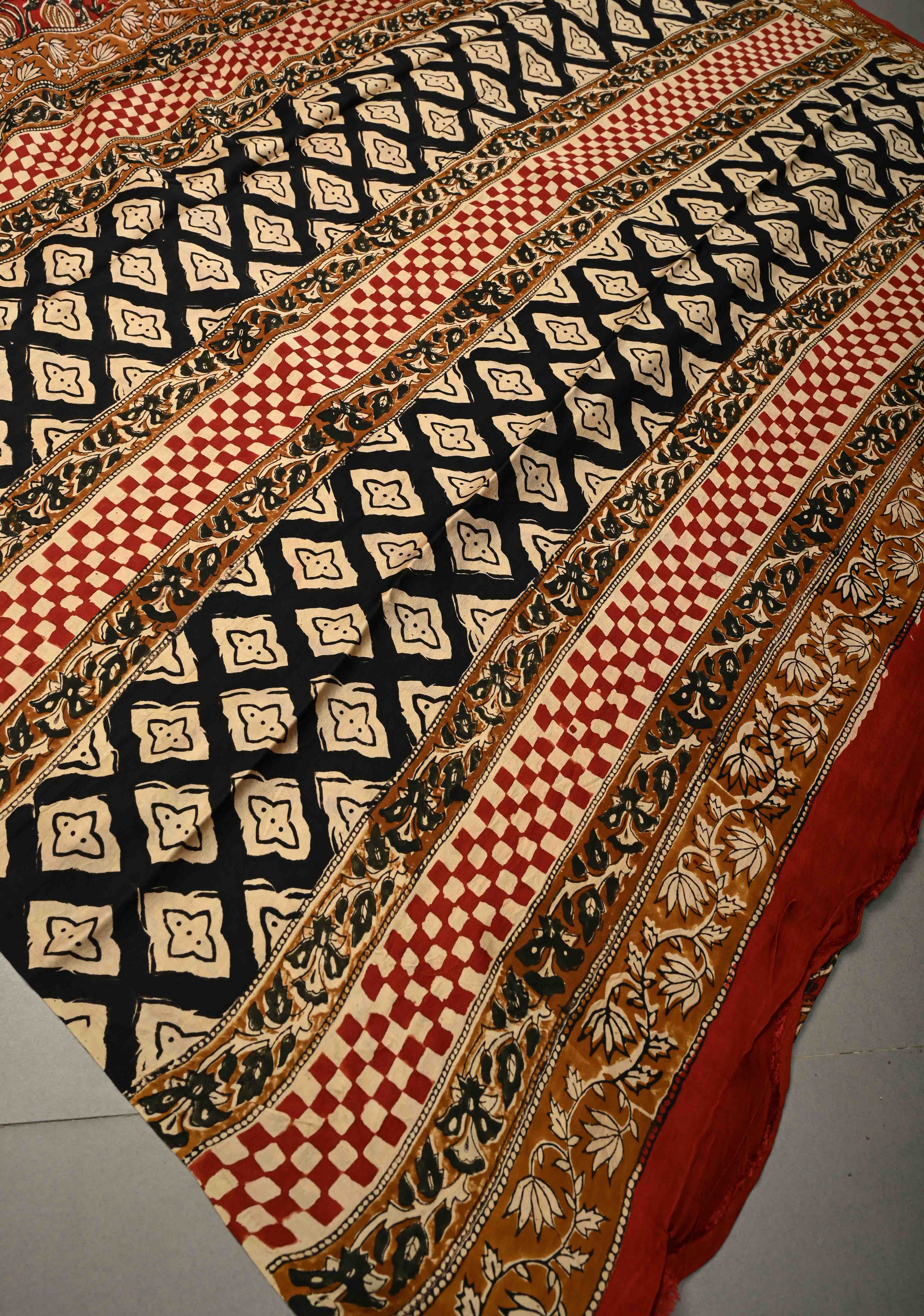 Maroon Modal Silk Saree with Sanganeri Block Print | Shobitam