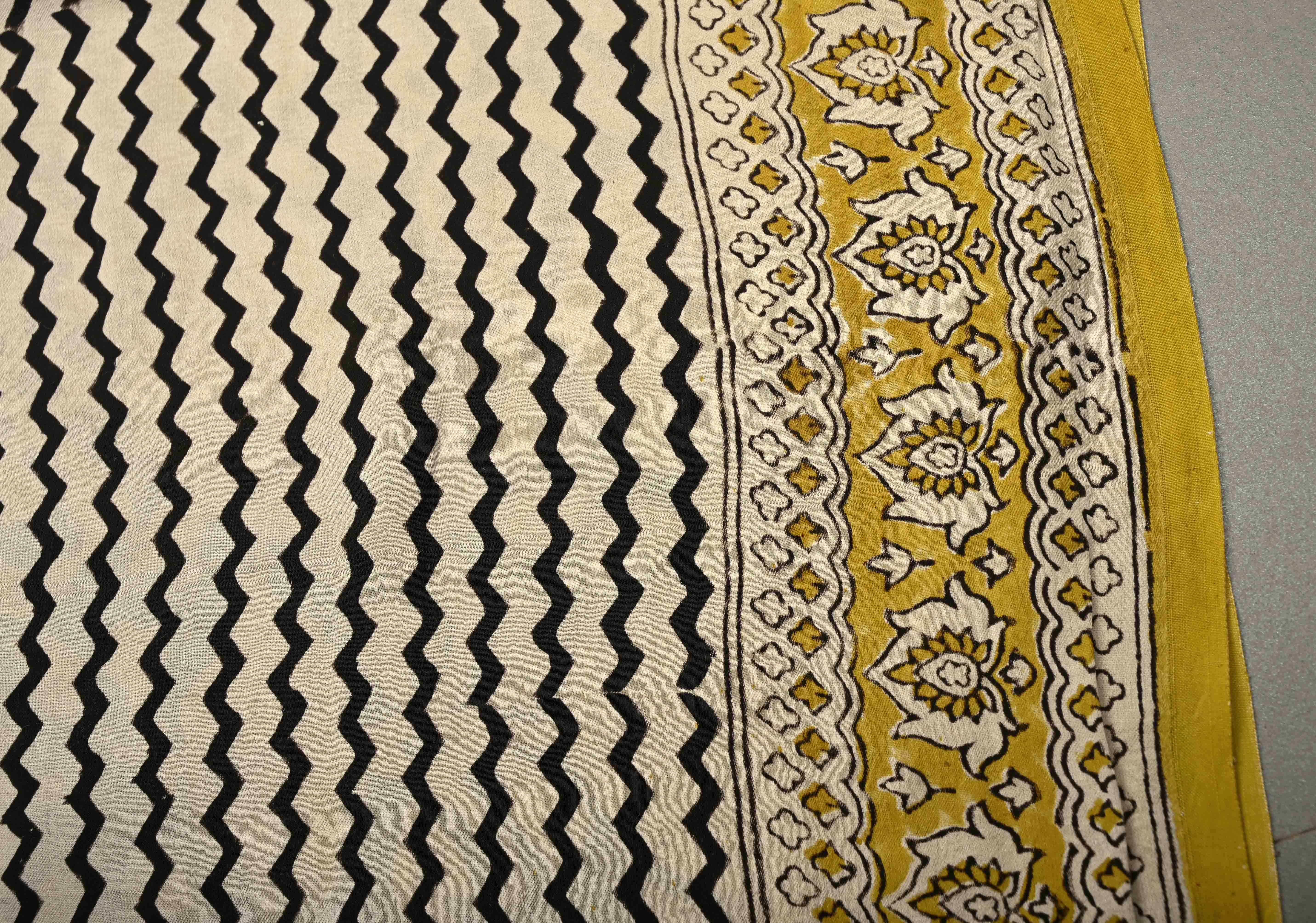 Black Modal Silk Saree with Sanganeri Block Print | Shobitam