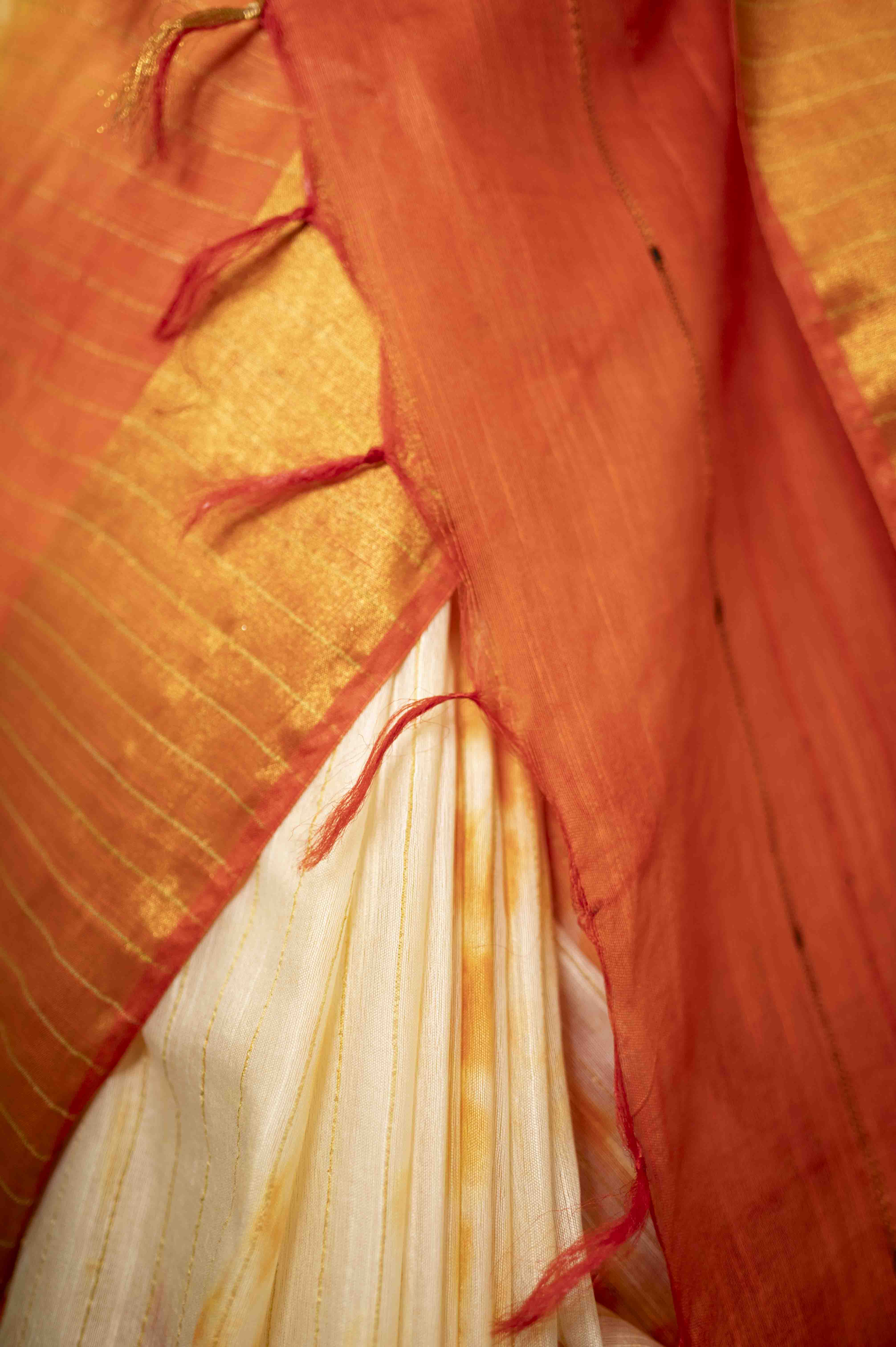 Premium  Orange Shibori Bhagalpuri Cotton Silk with woven Zari and sequins With Ornate Pallo   Wrap in 1 minute saree - Isadora Life