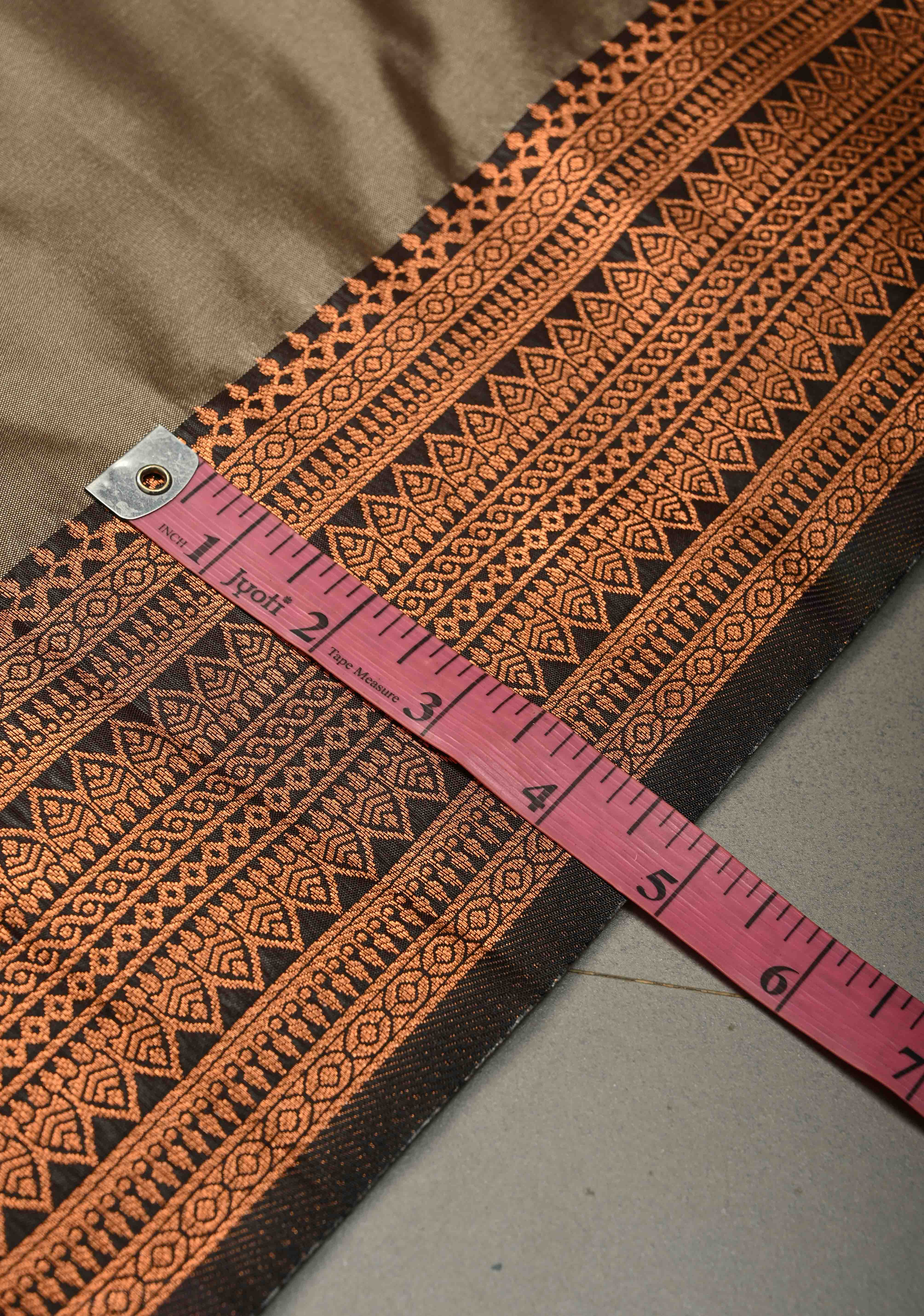 Dark Grayish Brown Kanchi Semi Silk Saree with Meenakari  Mandala Buttas and Contrast Antique Zari Border | Shobitam