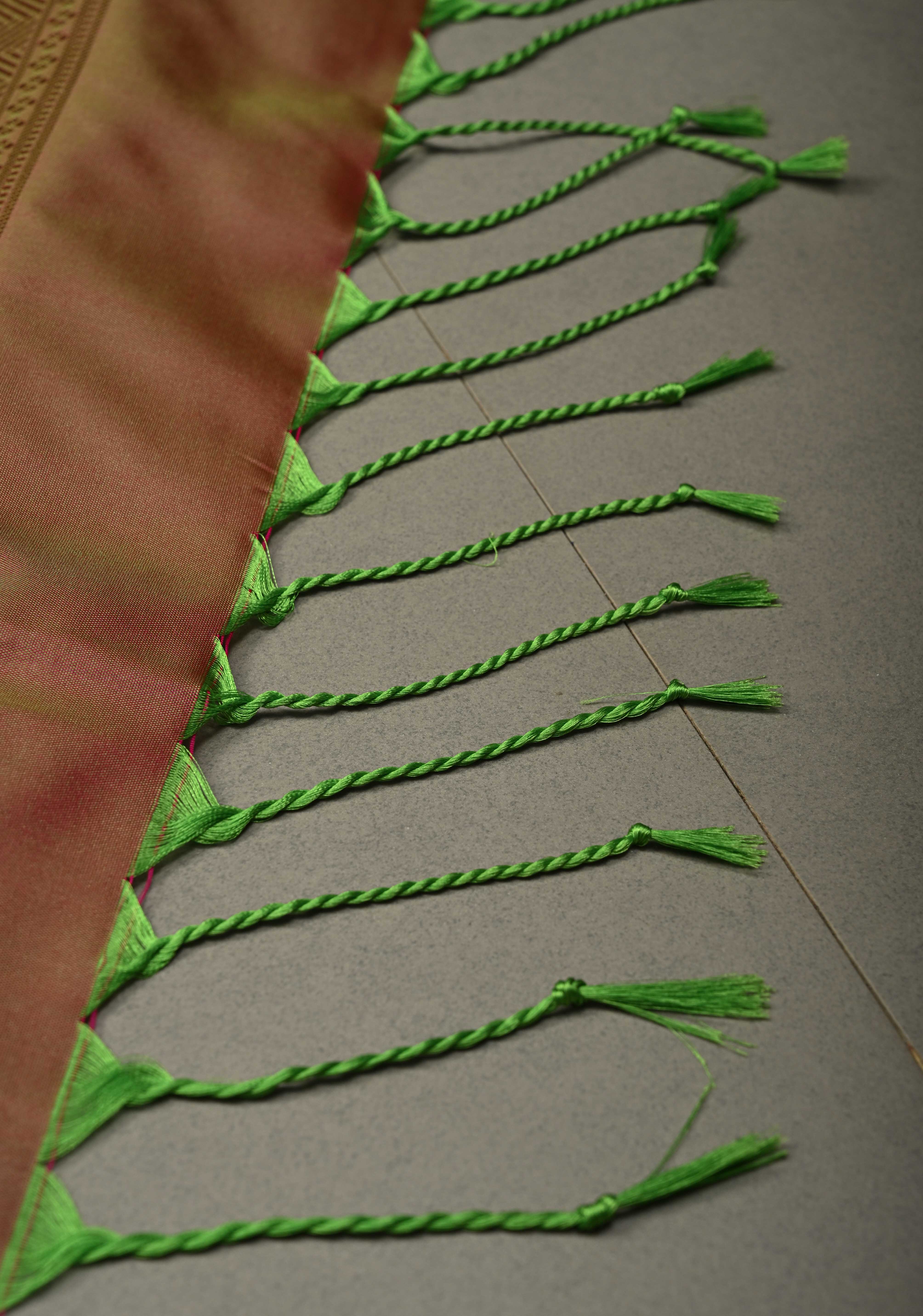 Peacock Green-Blue Dual tone Kanchi Semi Silk Saree with Zari Buttas and Mandala Motifs on Zari Border | Shobitam