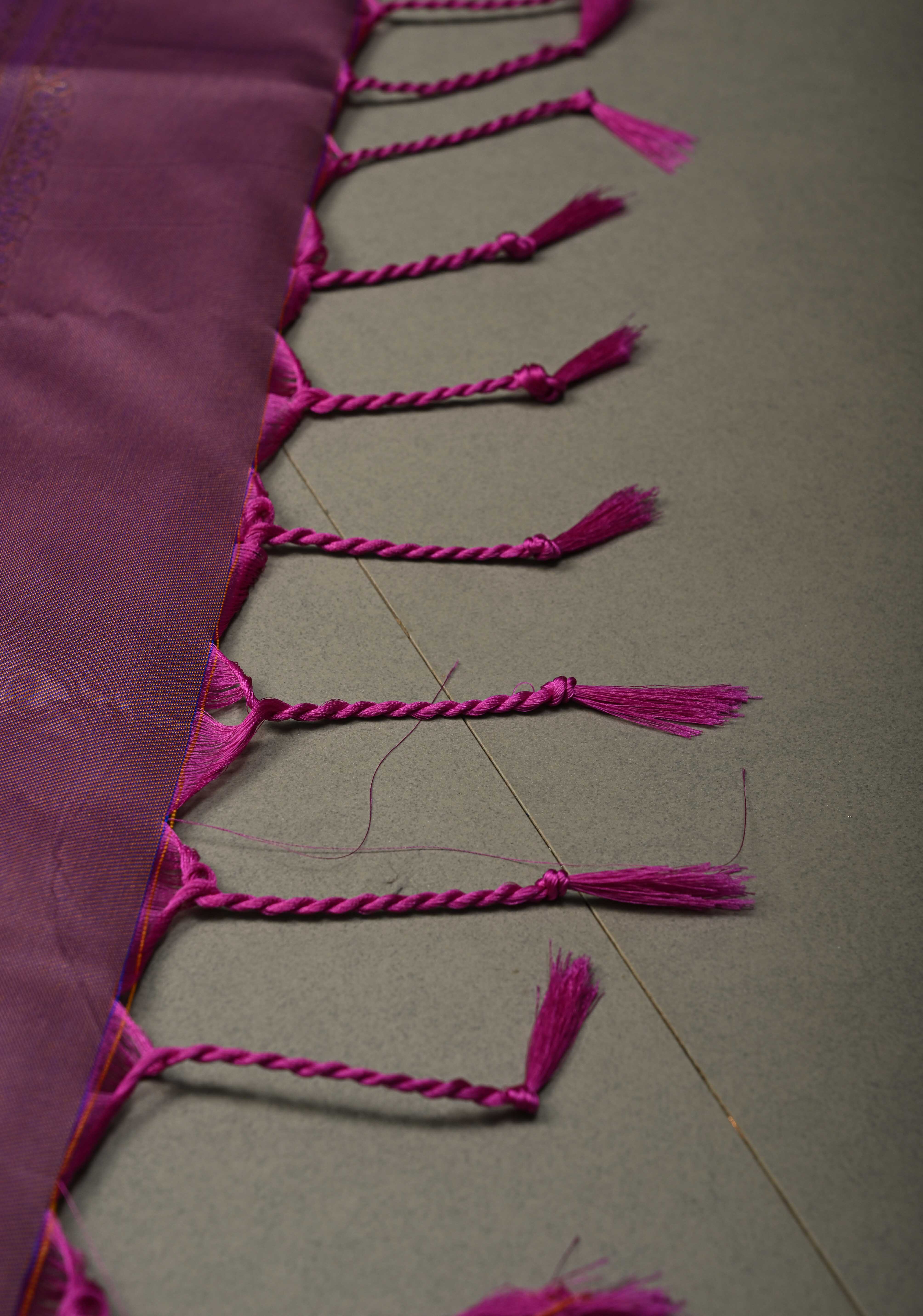 Purple Dual tone Kanchi Semi Silk Saree with Zari Buttas and Contrast Zari Border | Shobitam