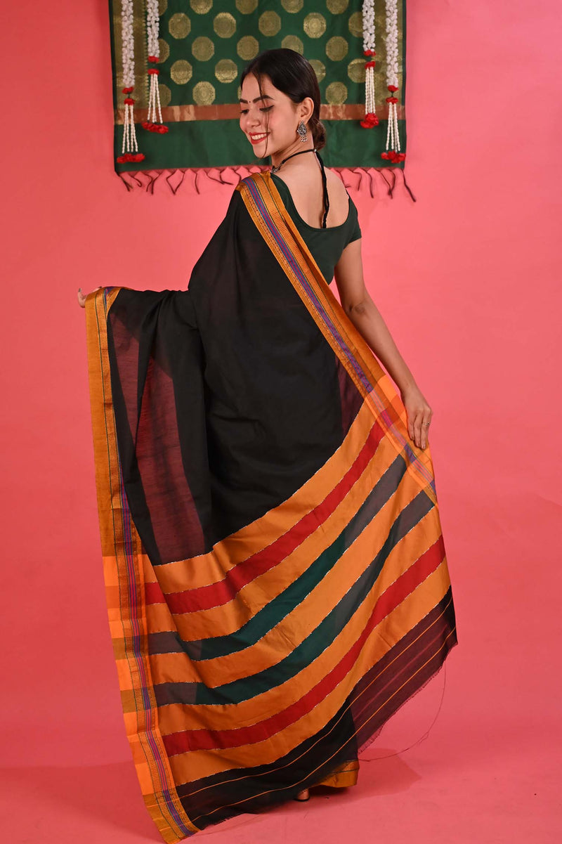 Ready To Wear South cotton  With Chikki Paras Border   Wrap in 1 minute saree - Isadora Life