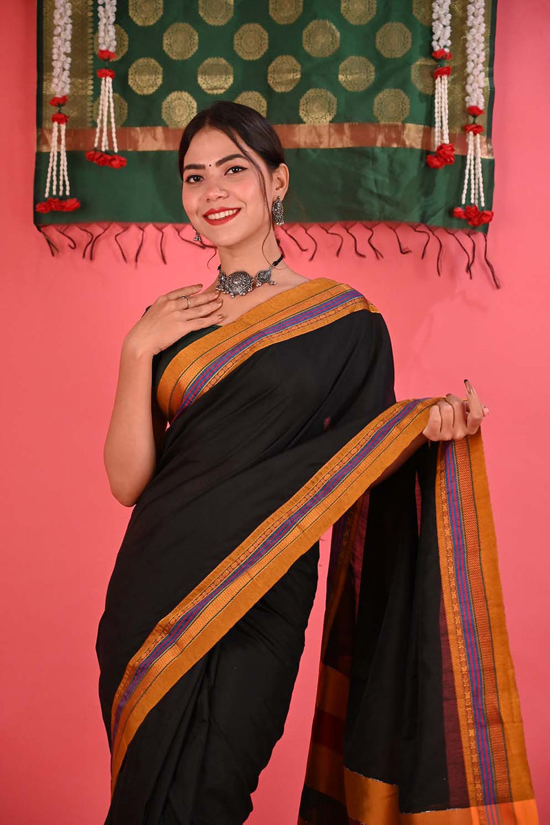 Ready To Wear South cotton  With Chikki Paras Border   Wrap in 1 minute saree - Isadora Life
