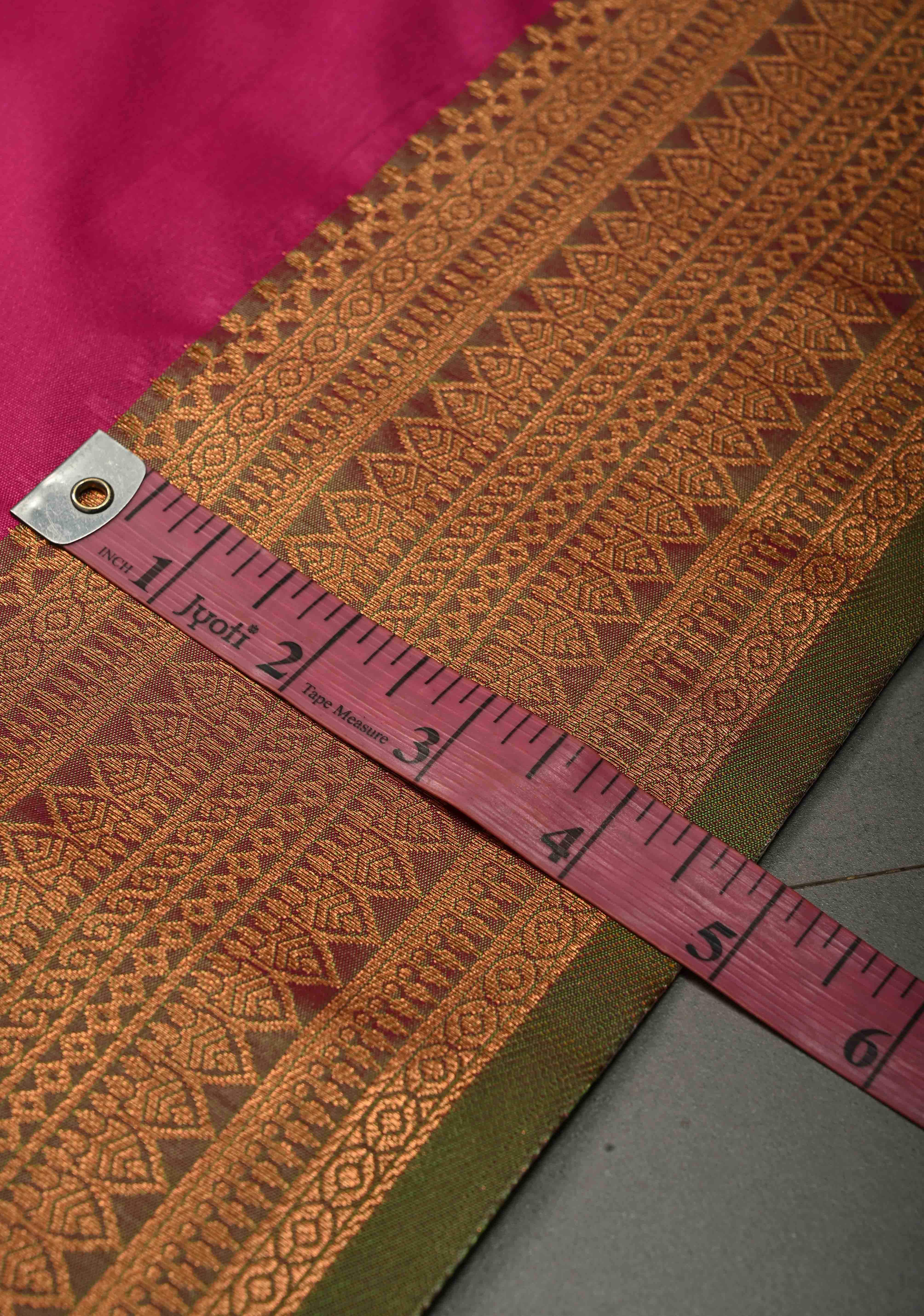 Hot Pink Kanchi Semi Silk Saree with Meenakari Mandala Buttas and Contrast Zari Border | SHOBITAM